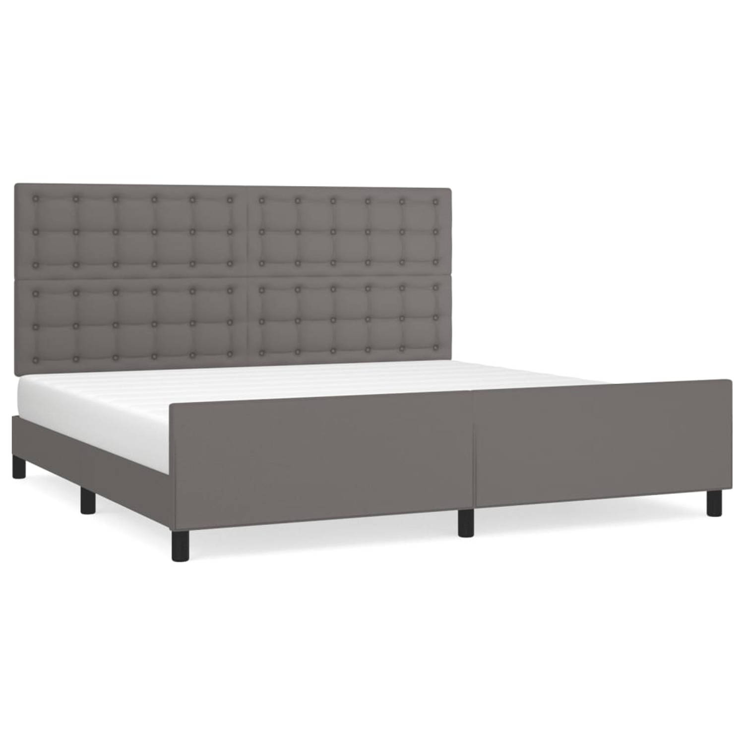 The Living Store Bedframe - Kunstleer - Verstelbaar hoofdeinde - Multiplex lattenbodem - Grijs - 203 x 206 x 118/128 cm