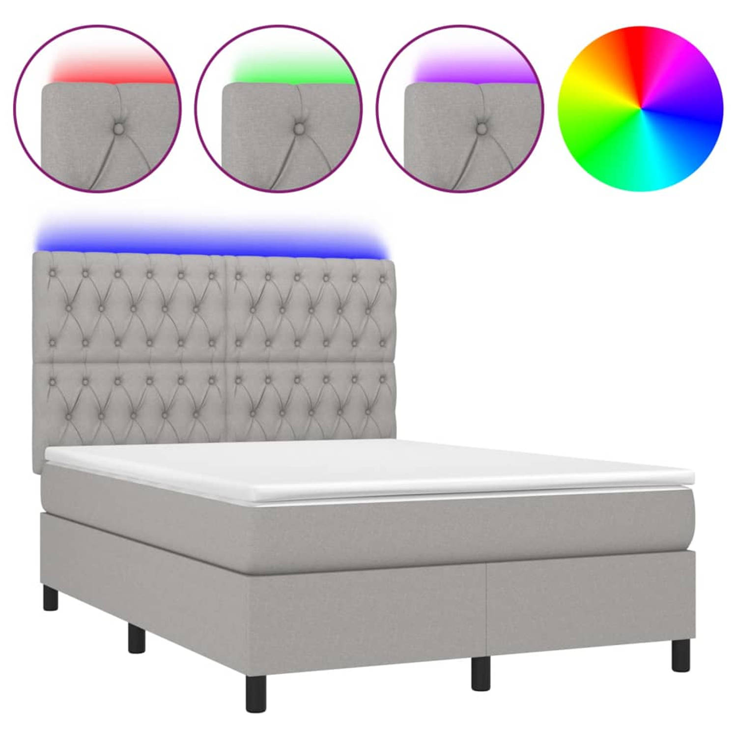 The Living Store Boxspring Lichtgrijs 203x144x118/128cm - Met LED en Pocketvering Matras