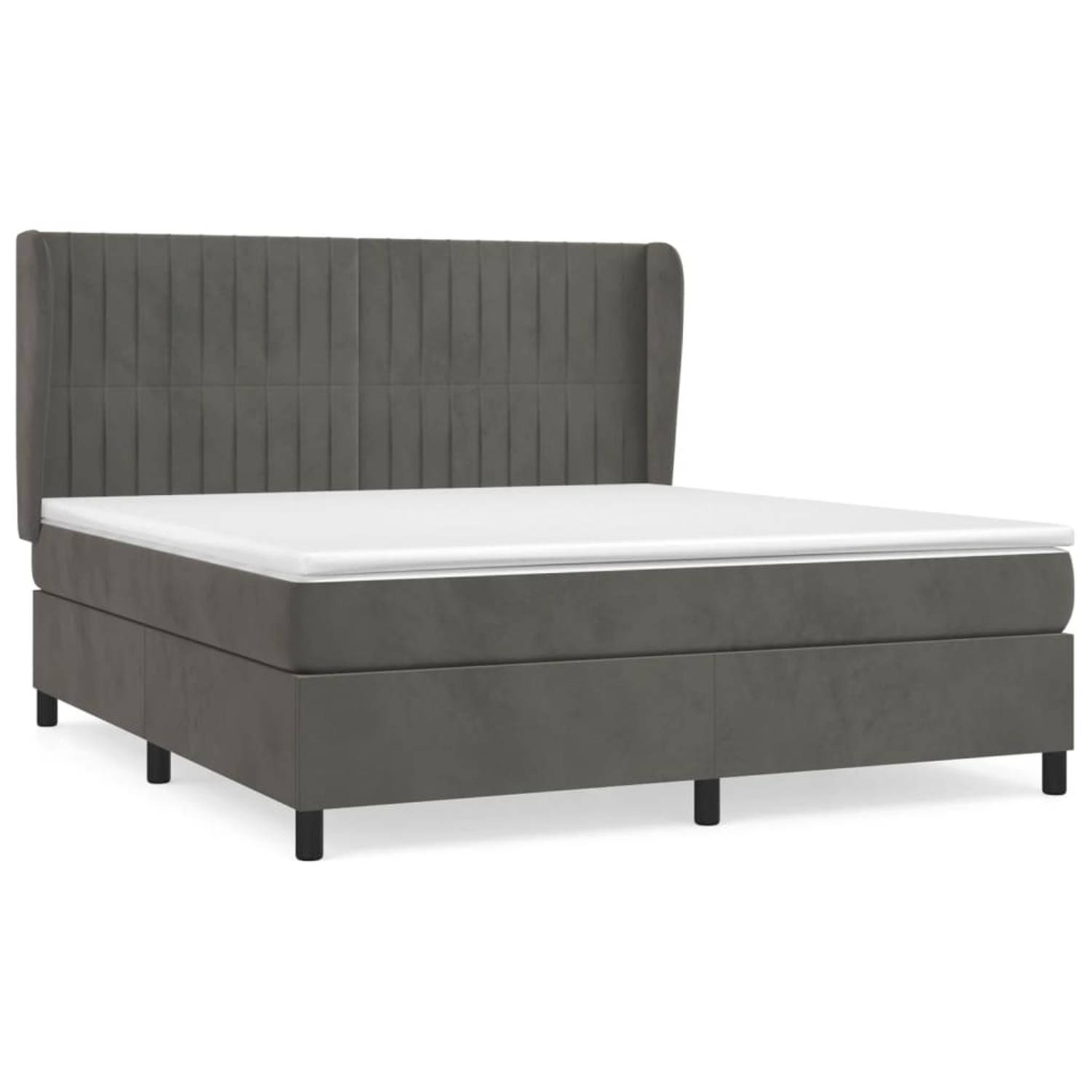 The Living Store Boxspringbed - donkergrijs fluweel - 203x163x118/128 cm - Pocketvering matras - Middelharde ondersteuning - Huidvriendelijk topmatras - Inclusief montagehandleidin