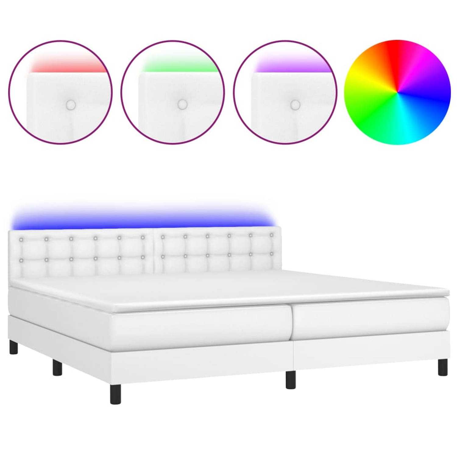 The Living Store Boxspring met matras en LED kunstleer wit 200x200 cm - Bed