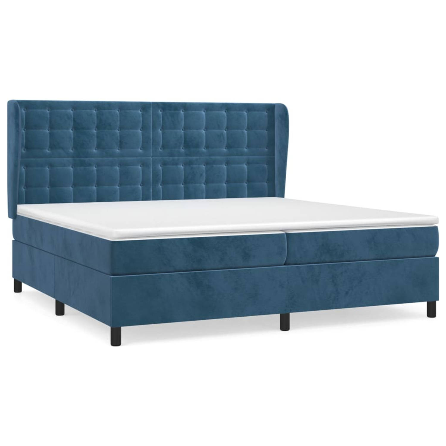 The Living Store Boxspringbed - fluweel - donkerblauw - 203x203x118/128 cm - pocketvering matras - middelharde ondersteuning - huidvriendelijk topmatras