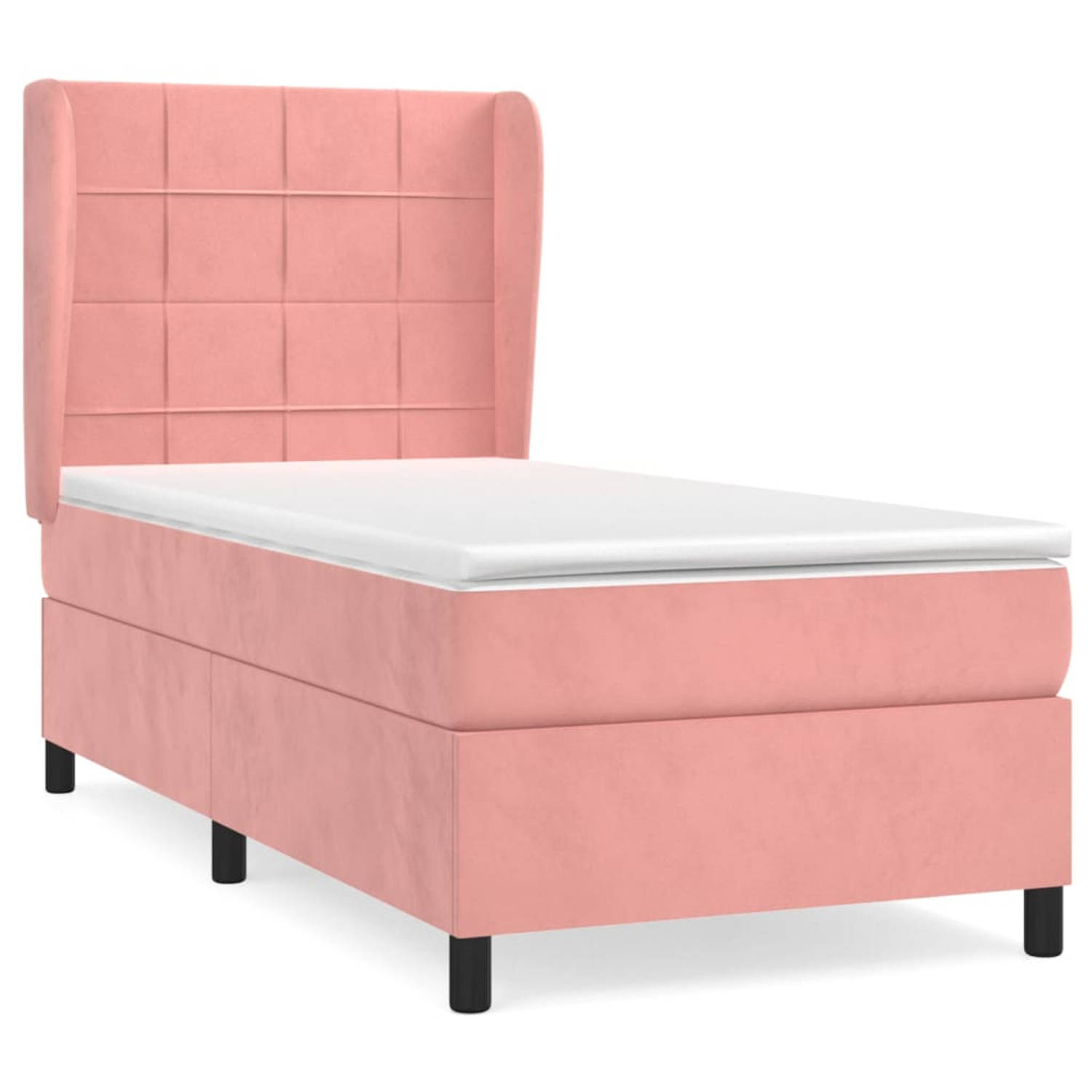 The Living Store Boxspring met matras fluweel roze 90x200 cm - Bed