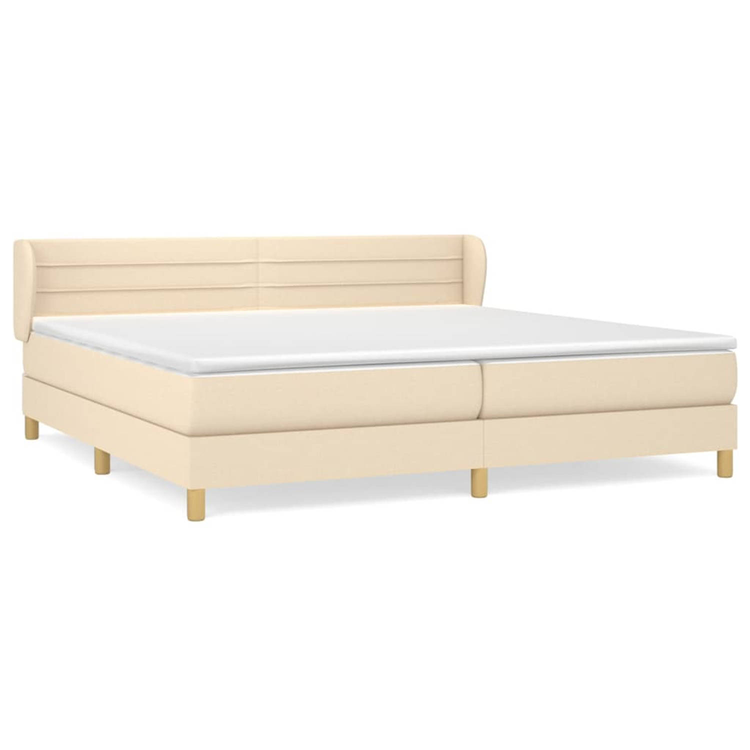 The Living Store Boxspringbed - 203 x 203 x 78/88 cm - Crème stoffen bed - Pocketvering matras