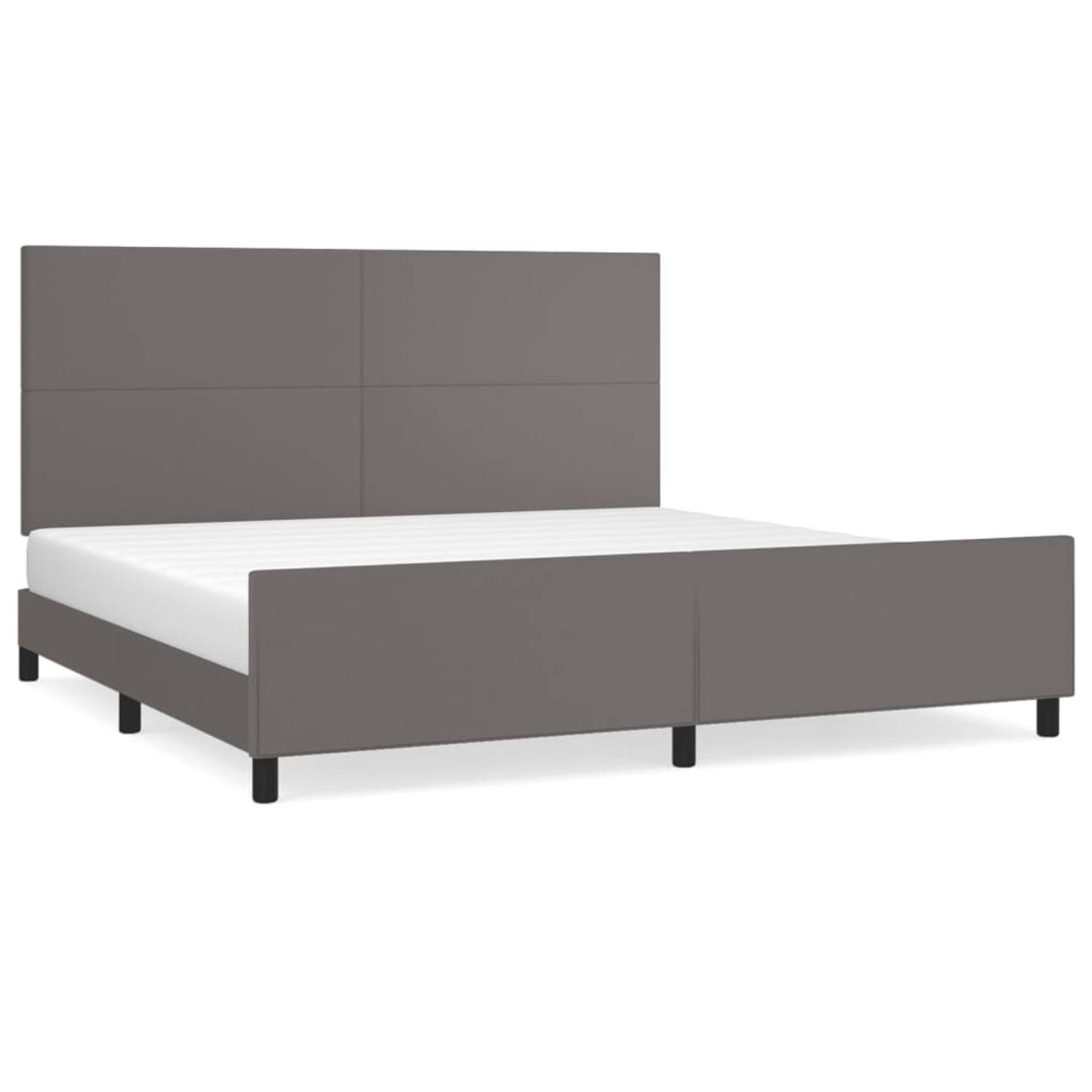 The Living Store Bedframe - The Living Store - Bedframes - 203 x 206 x 118/128 cm - Grijs Kunstleer