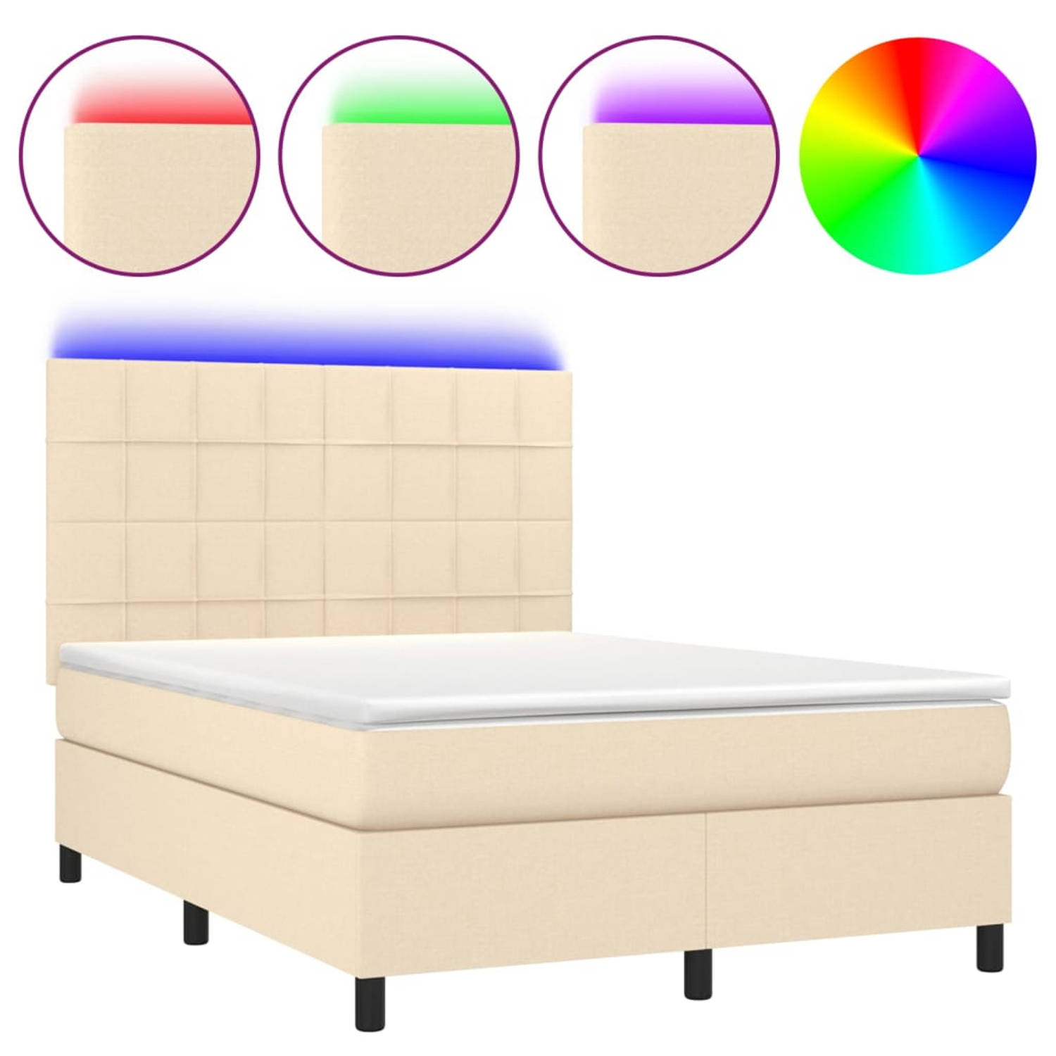 The Living Store Boxspring Bed - 203 x 144 cm - LED - Duurzaam - Hoogte verstelbaar - Pocketvering matras - Huidvriendelijk