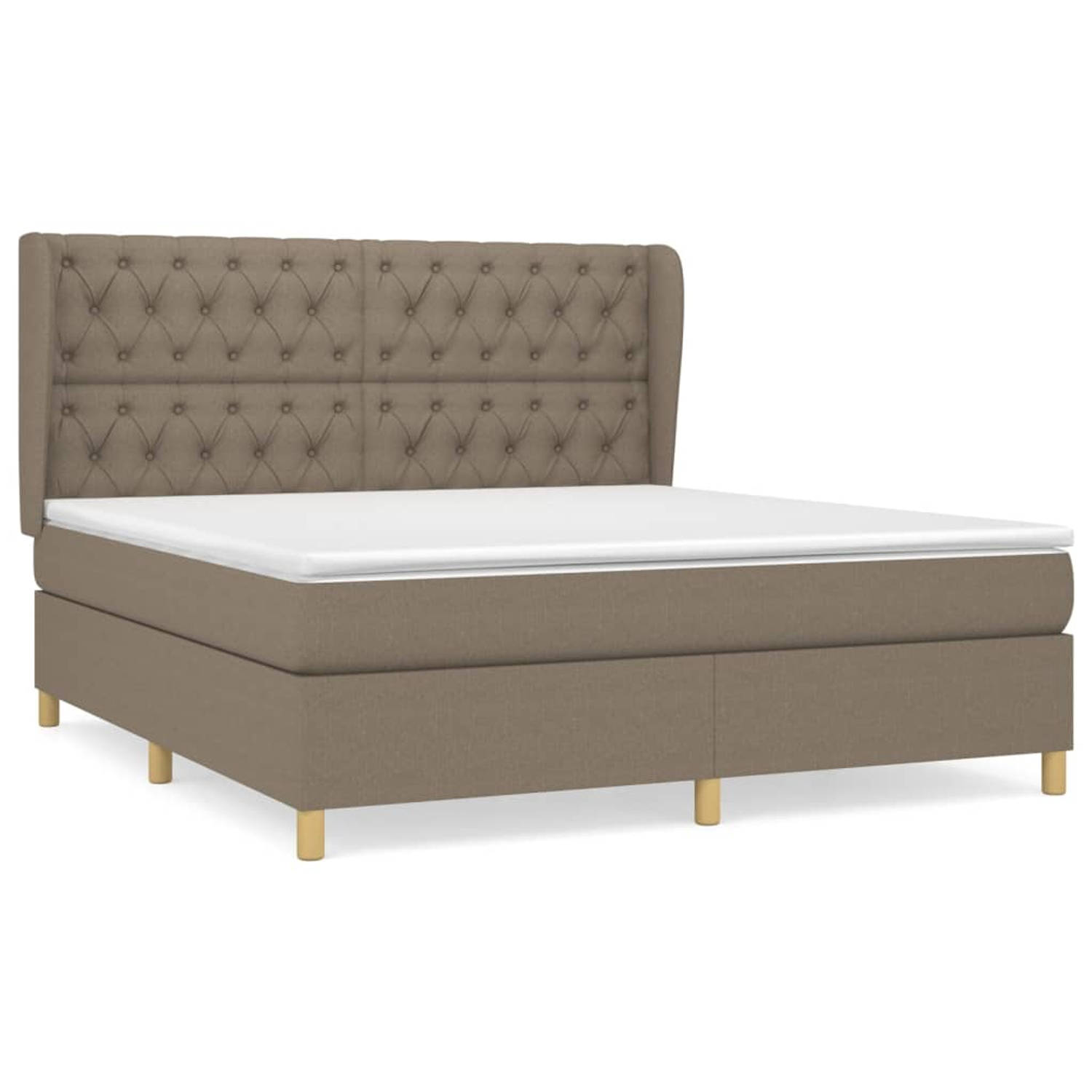 The Living Store Boxspringbed - Comfortabele ondersteuning - Bed- 160 x 200 cm - Pocketvering matras en huidvriendelijk topmatras - Kleur- taupe en wit