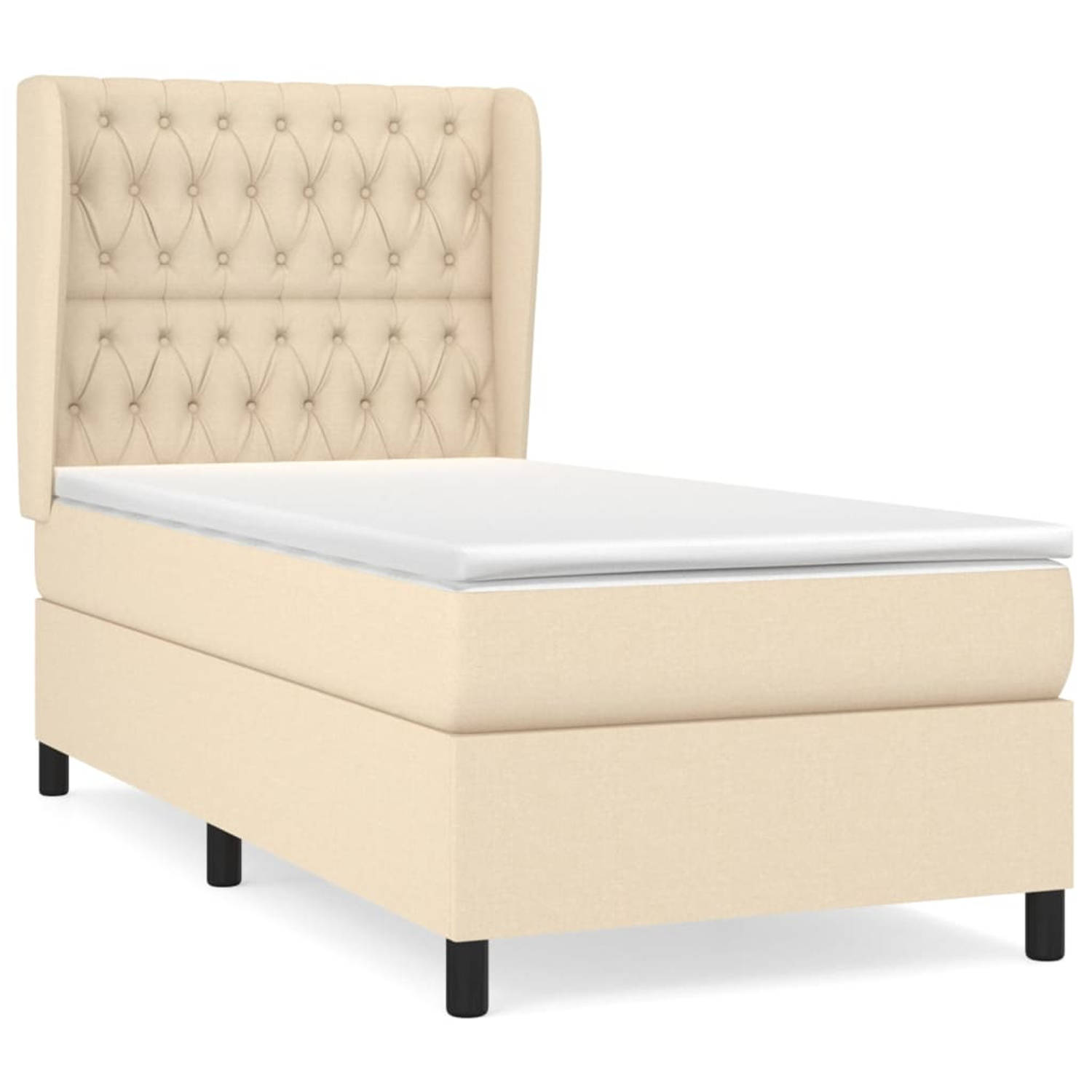 The Living Store Boxspringbed - Classic - Bed - 193x93x118/128 cm - Crème