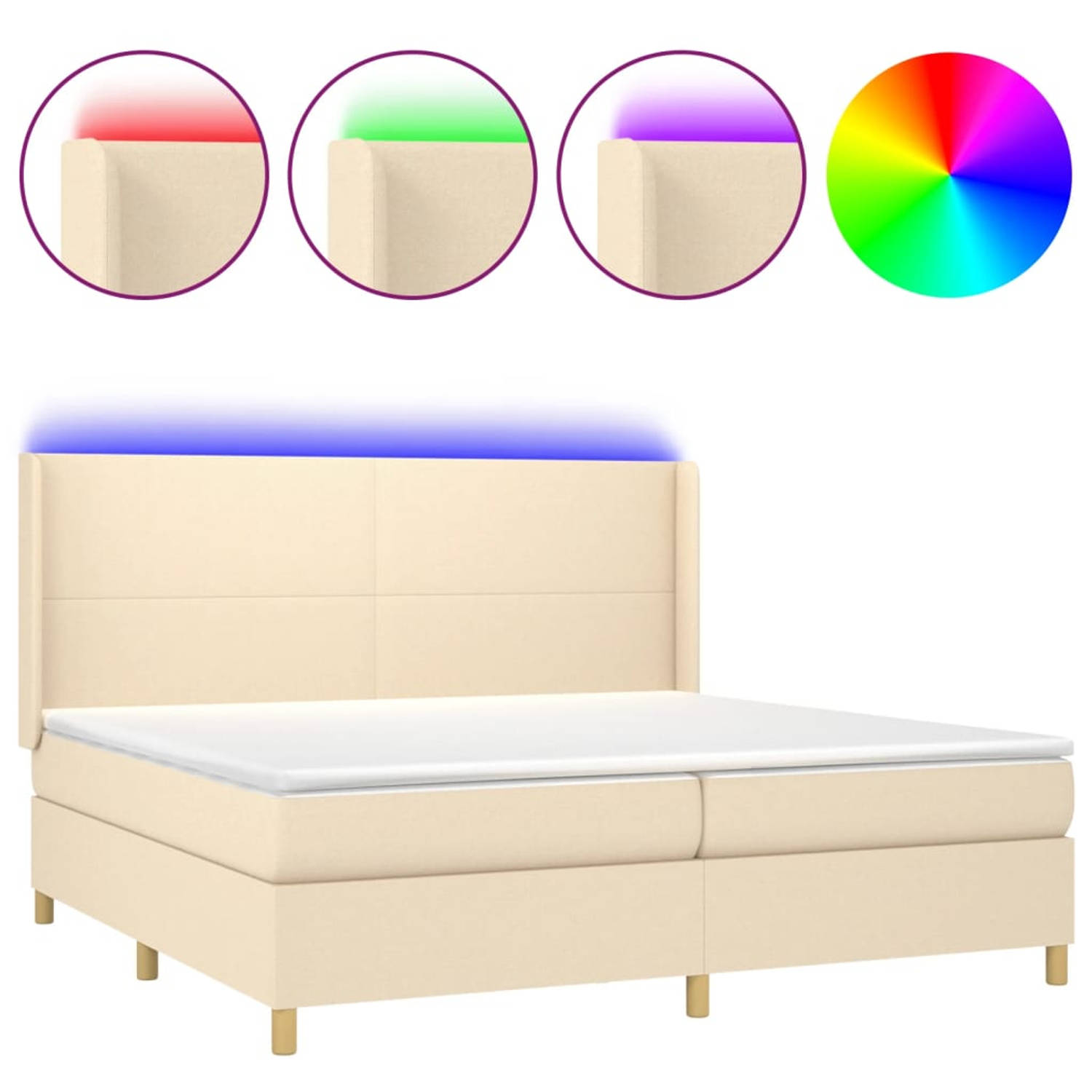 The Living Store Boxspring met matras en LED stof crèmekleurig 200x200 cm - Boxspring - Boxsprings - Bed - Slaapmeubel - Boxspringbed - Boxspring Bed - Tweepersoonsbed - Bed Met Ma