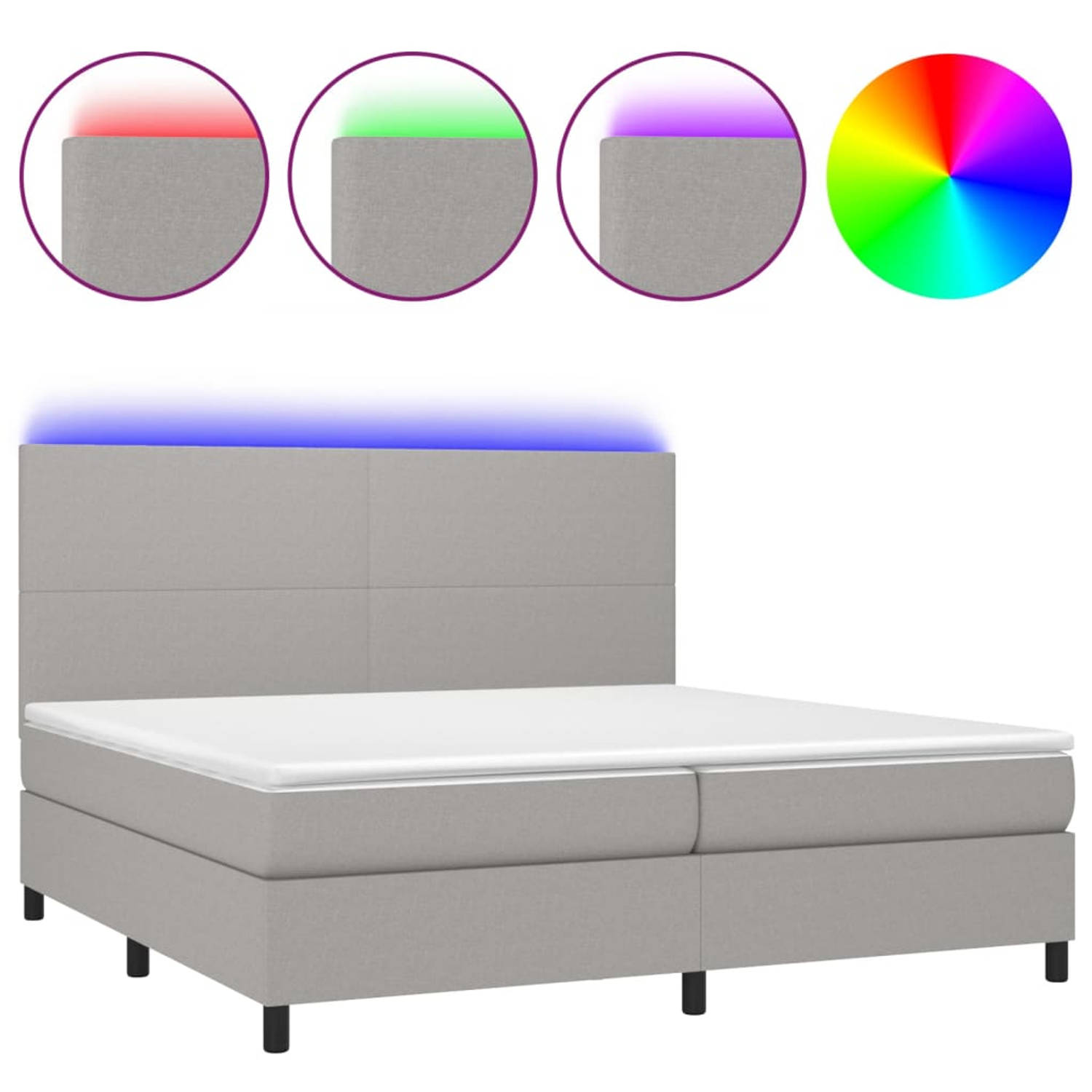 The Living Store Boxspring met matras en LED stof lichtgrijs 200x200 cm - Boxspring - Boxsprings - Bed - Slaapmeubel - Boxspringbed - Boxspring Bed - Tweepersoonsbed - Bed Met Matr