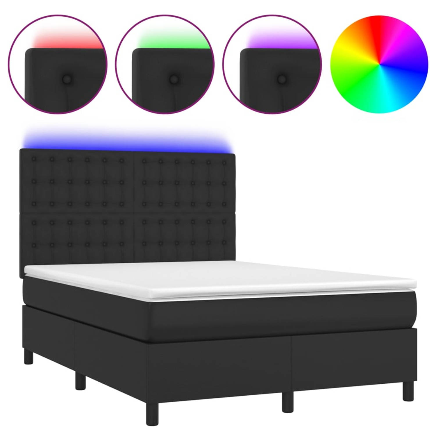The Living Store Boxspring met matras en LED kunstleer zwart 140x190 cm - Boxspring - Boxsprings - Bed - Slaapmeubel - Boxspringbed - Boxspring Bed - Tweepersoonsbed - Bed Met Matr