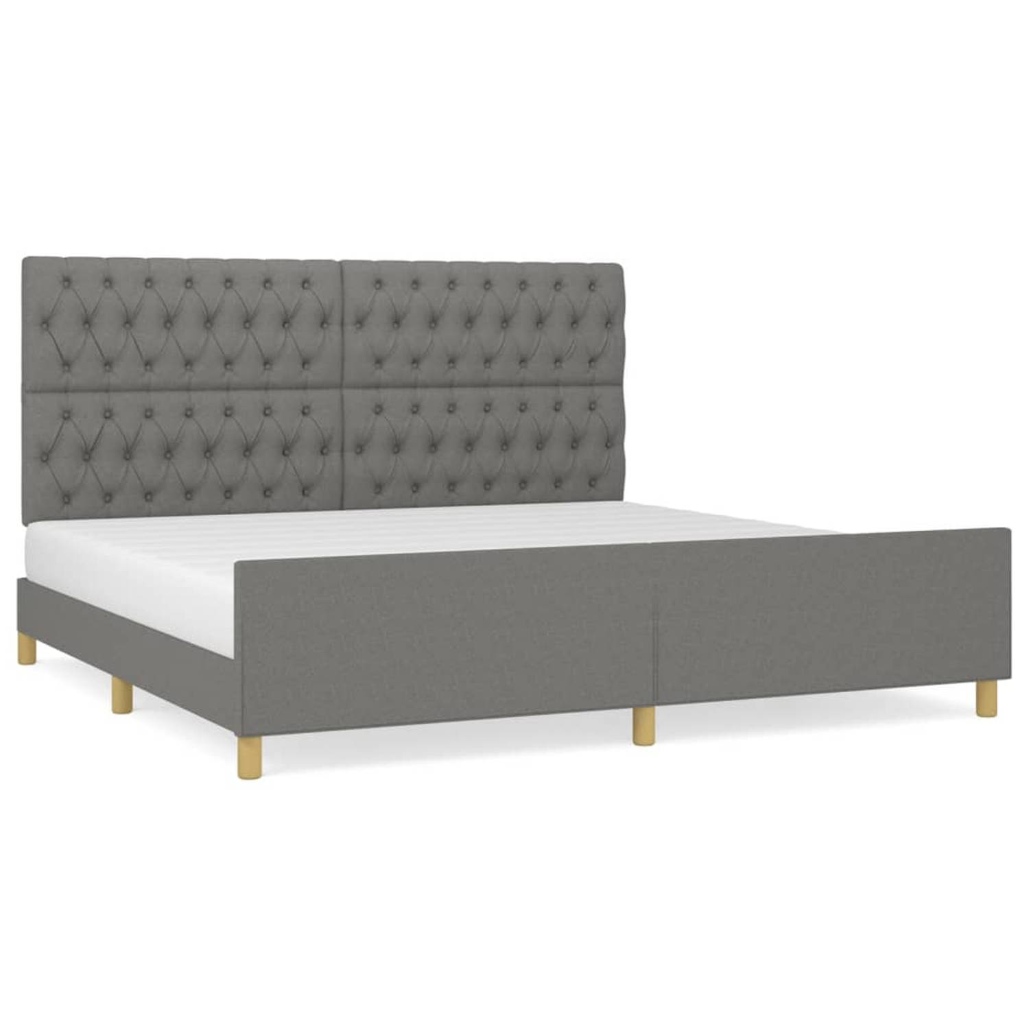 The Living Store Bedframe met hoofdeinde stof donkergrijs 200x200 cm - Bedframe Met Hoofdeinde - Bedframes Met Hoofdeindes - Bed - Slaapmeubel - Ledikant - Bedbodem - Tweepersoonsb