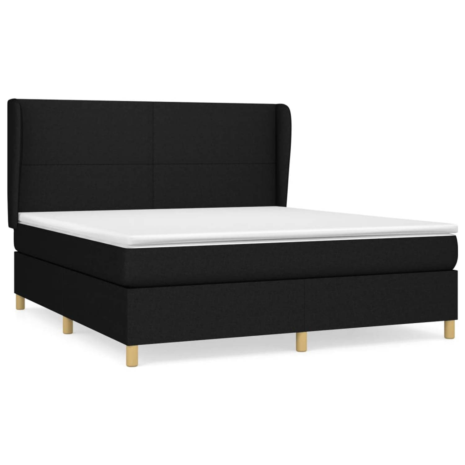 The Living Store Boxspringbed - Zwart stoffen bed met verstelbaar hoofdbord - Pocketvering matras - Middelharde ondersteuning - Huidvriendelijk topmatras - 203x163x118/128 cm