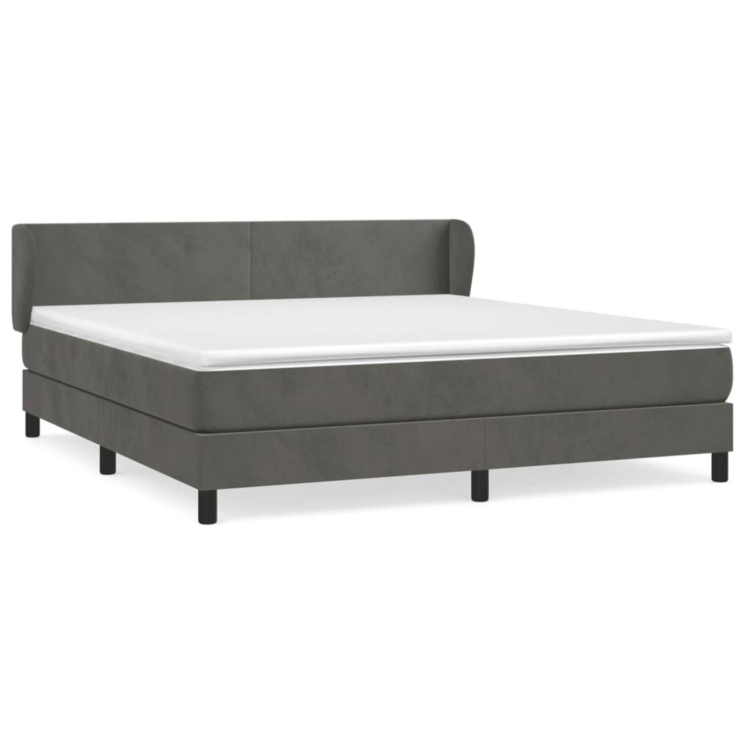 The Living Store Boxspringbed - naam - Bed - 203x163x78/88 cm - Donkergrijs - Fluweel - Pocketvering Matras - Middelharde Ondersteuning - Huidvriendelijk Topmatras - Incl - Montage