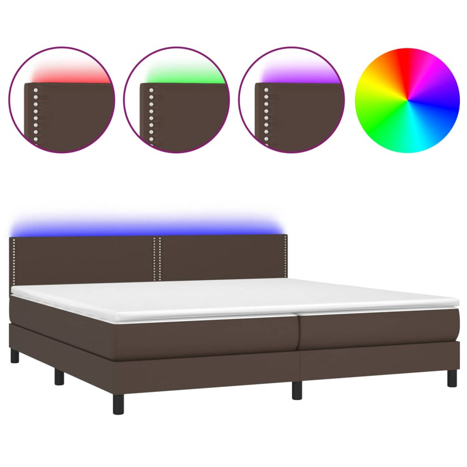 The Living Store Boxspring Bed - Bruin Kunstleer - 203 x 200 x 78/88 cm - Verstelbaar Hoofdbord - LED Verlichting - Pocketvering Matras - Huidvriendelijk Topmatras - Incl - Montage