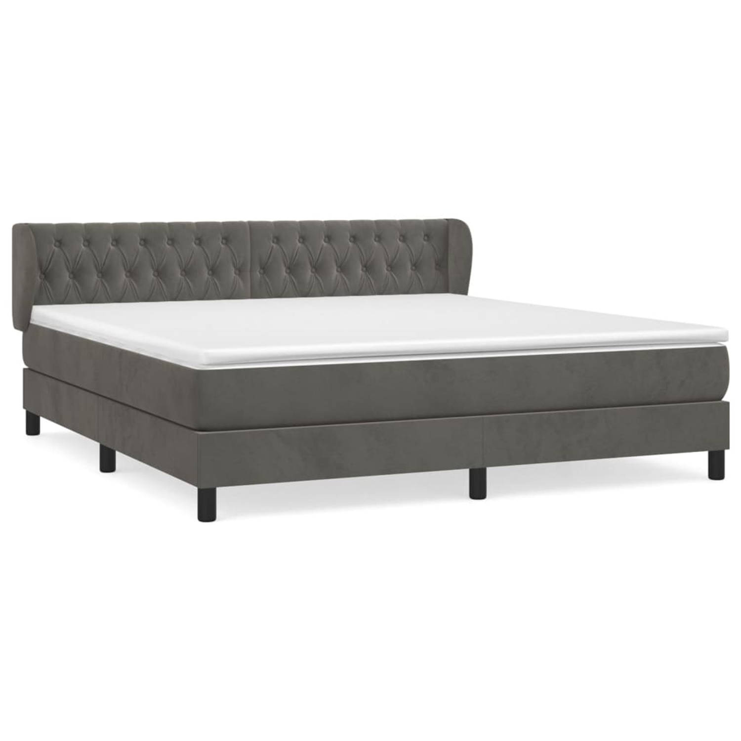 The Living Store Boxspring met matras fluweel donkergrijs 160x200 cm - Bed