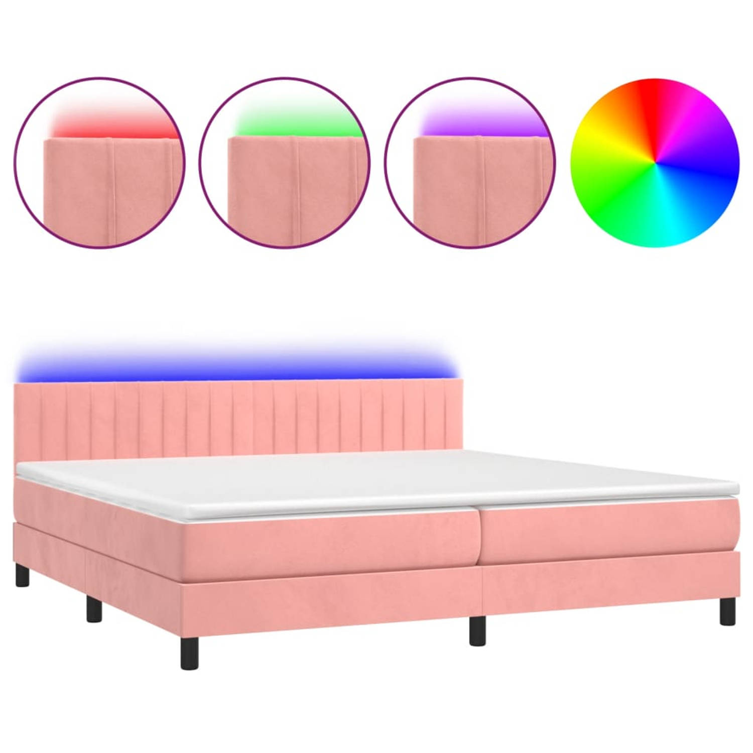 The Living Store Boxspring Bed - Roze Fluweel - 203 x 200 x 78/88 cm - Hoofdbord - LED - Pocketvering Matras - Huidvriendelijk Topmatras - Montagehandleiding