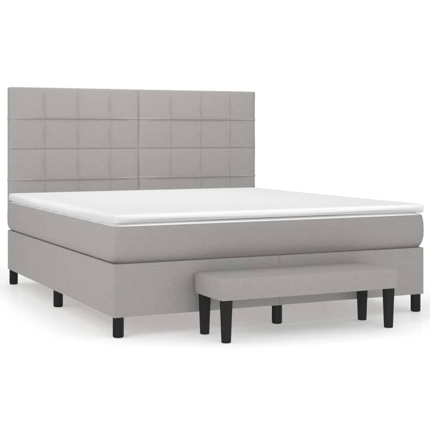 The Living Store Boxspringbed - Pocketvering - 160x200 cm - Lichtgrijs - Verstelbaar hoofdbord