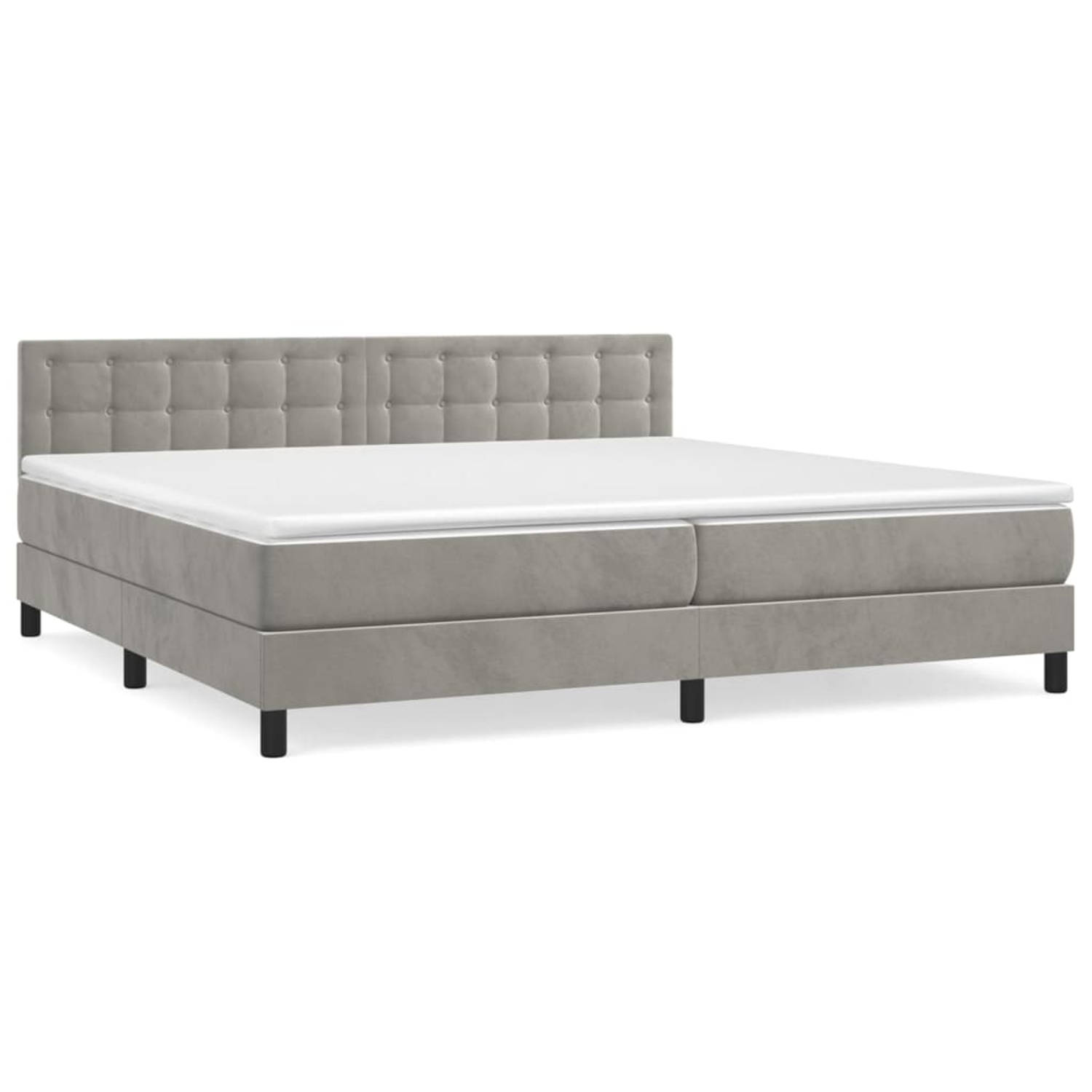 The Living Store Boxspring met matras fluweel lichtgrijs 200x200 cm - Bed