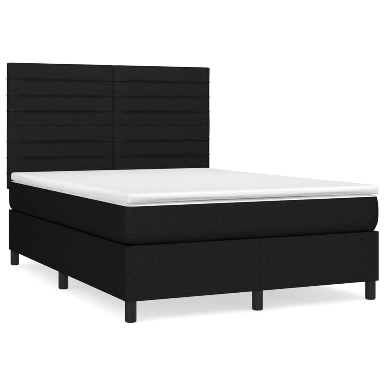 The Living Store Boxspring met matras stof zwart 140x200 cm - Bed