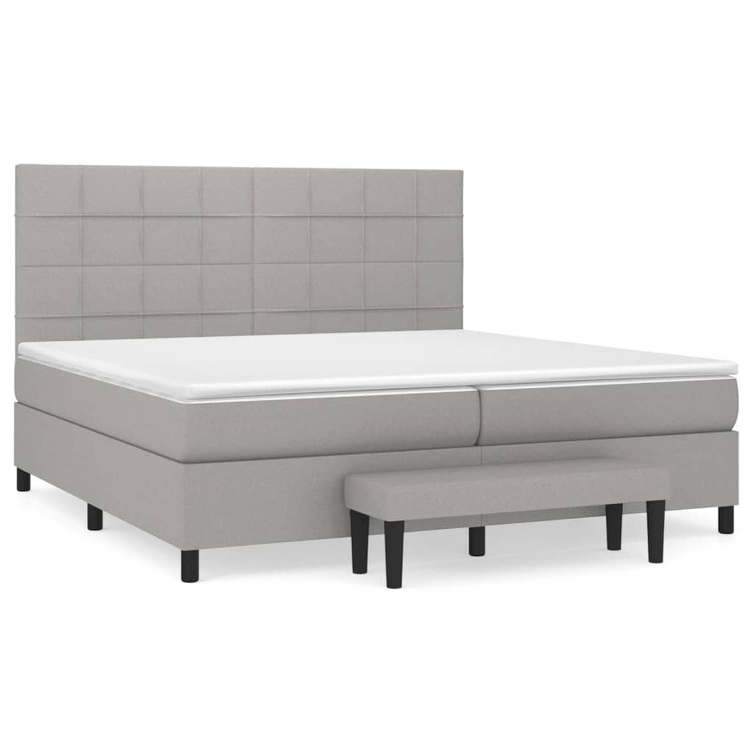 The Living Store Boxspringbed - Bed - 203 x 200 x 118/128 cm - Lichtgrijs