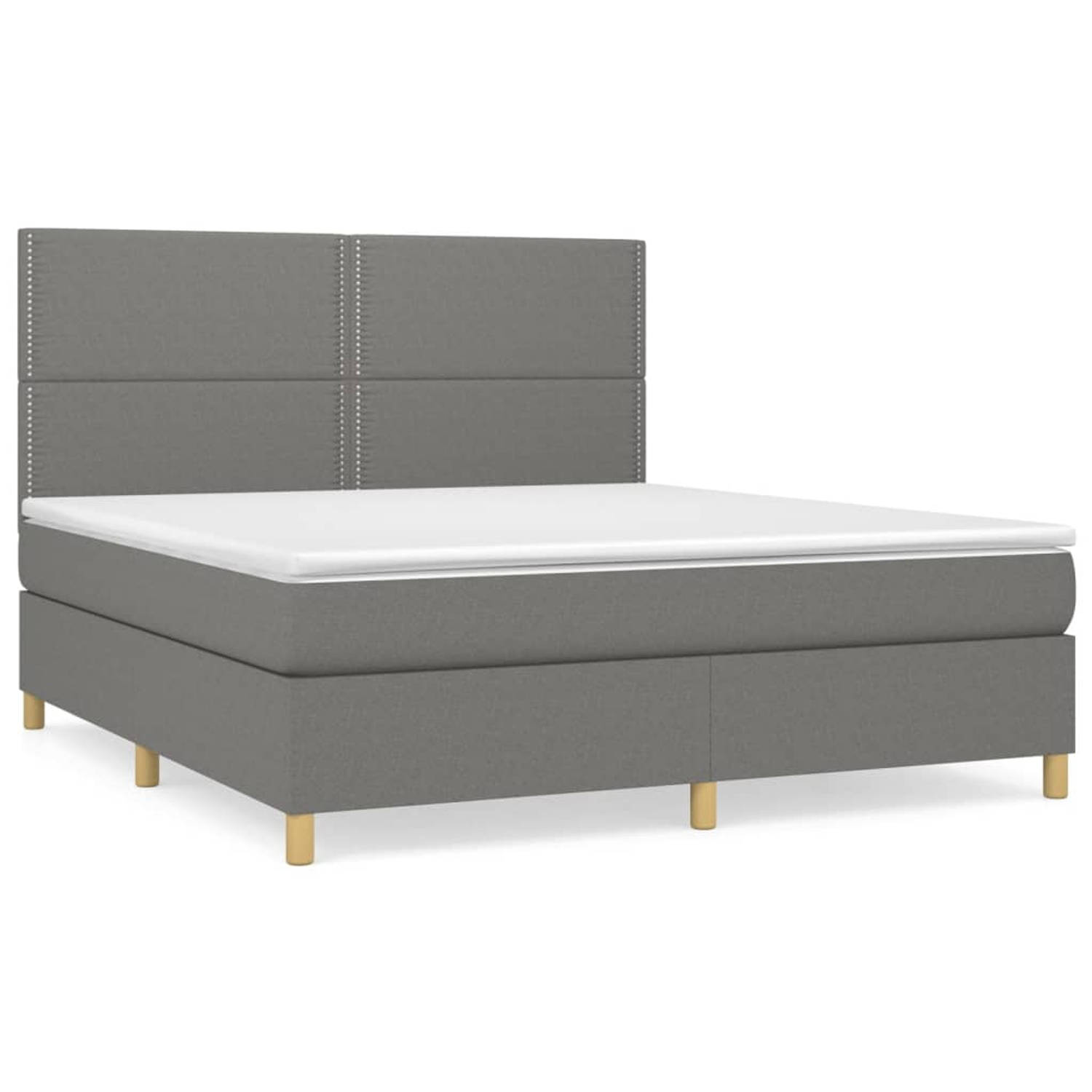 The Living Store Boxspringbed - donkergrijs - 203x180x118/128 cm - pocketvering matras - middelharde ondersteuning - huidvriendelijk topmatras