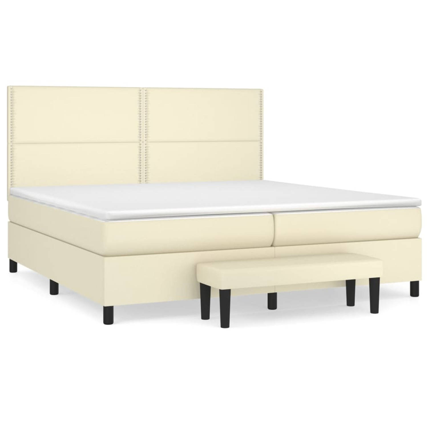 The Living Store Boxspring met matras kunstleer crèmekleurig 200x200 cm - Boxspring - Boxsprings - Pocketveringbed - Bed - Slaapmeubel - Boxspringbed - Boxspring Bed - Eenpersoonsb