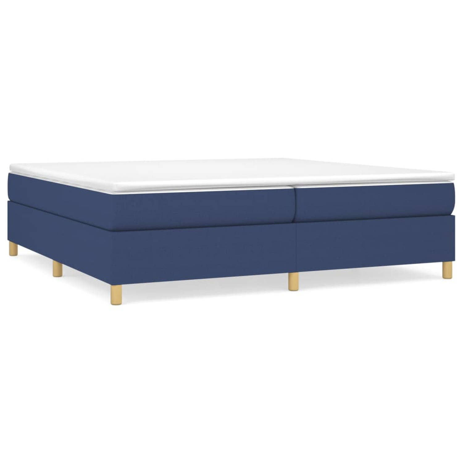 The Living Store Boxspring Bed - Blauw - 203 x 200 x 35 cm - Duurzaam - Pocketvering - Middelharde ondersteuning - Huidvriendelijk topmatras - Multiplex lattenbodem - Montagehandle