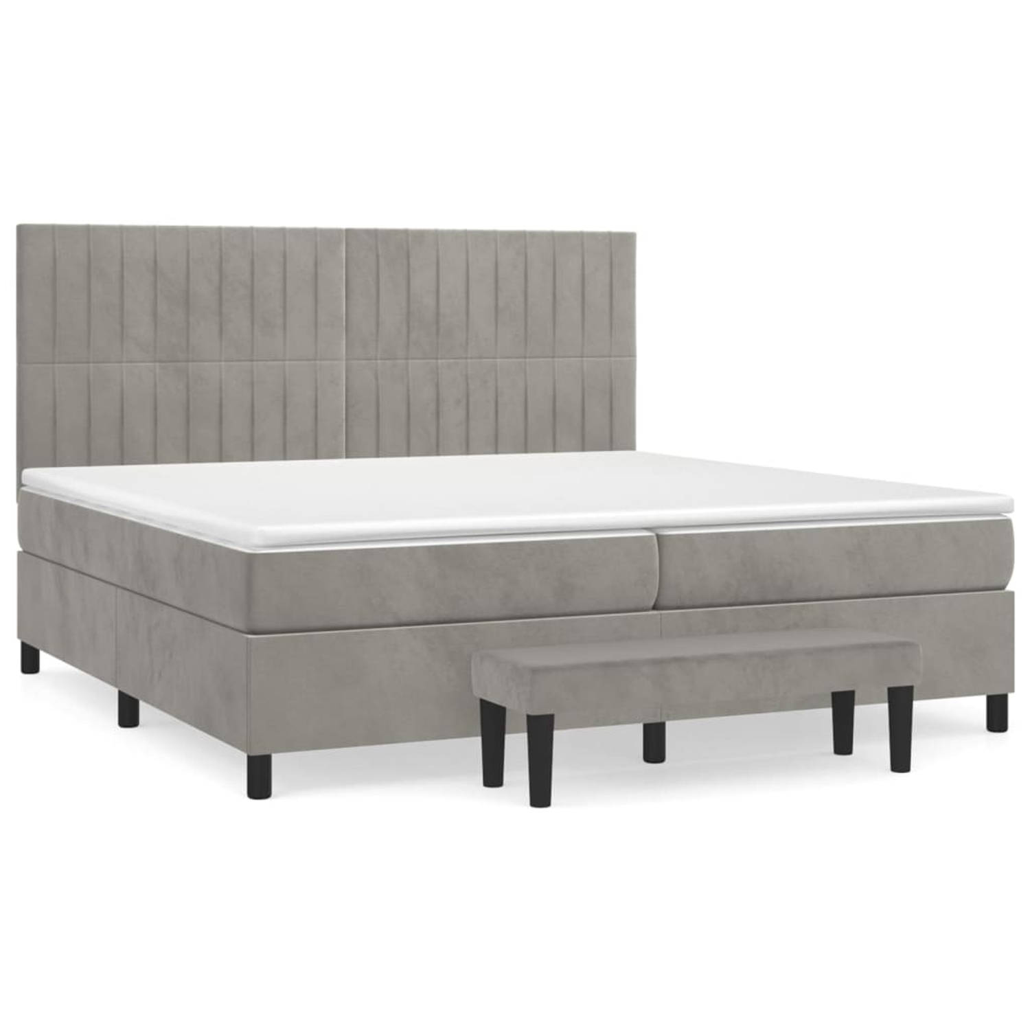 The Living Store Boxspringbed - Comfort - Bed - 203 x 200 x 118/128 cm - Lichtgrijs - Fluwelen stof