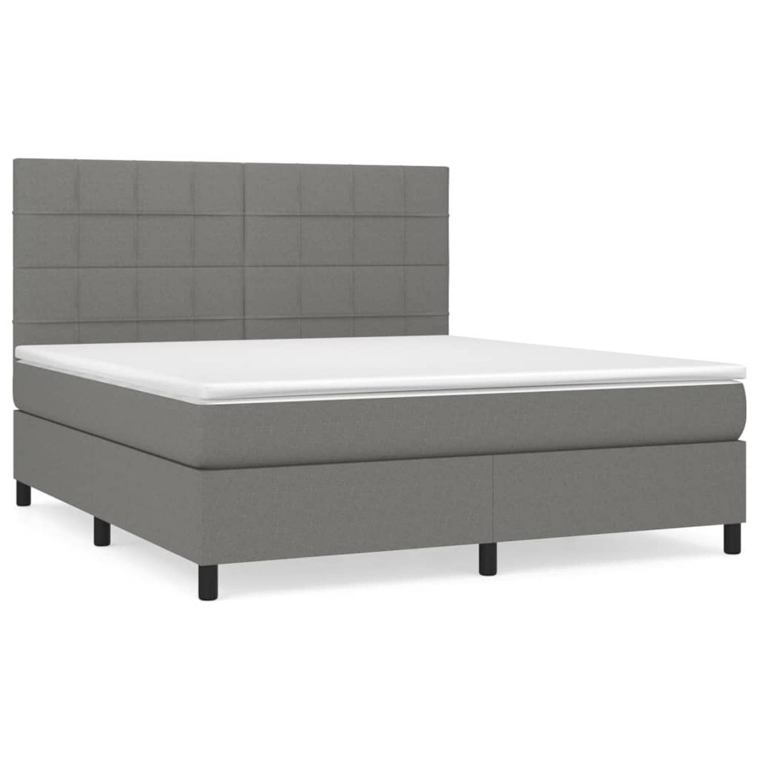 The Living Store Boxspring met matras stof donkergrijs 160x200 cm - Bed