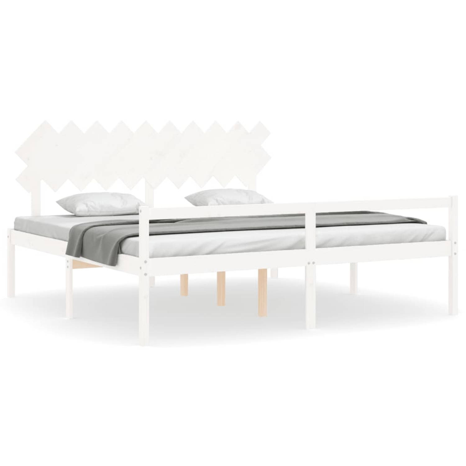 The Living Store Bedframe met hoofdbord massief hout wit 200x200 cm - Bedframe - Bedframes - Bed - Tweepersoonsbed - Slaapkamermeubel - Houten Bedframe - Houten Bed - Bedbodem - Ma