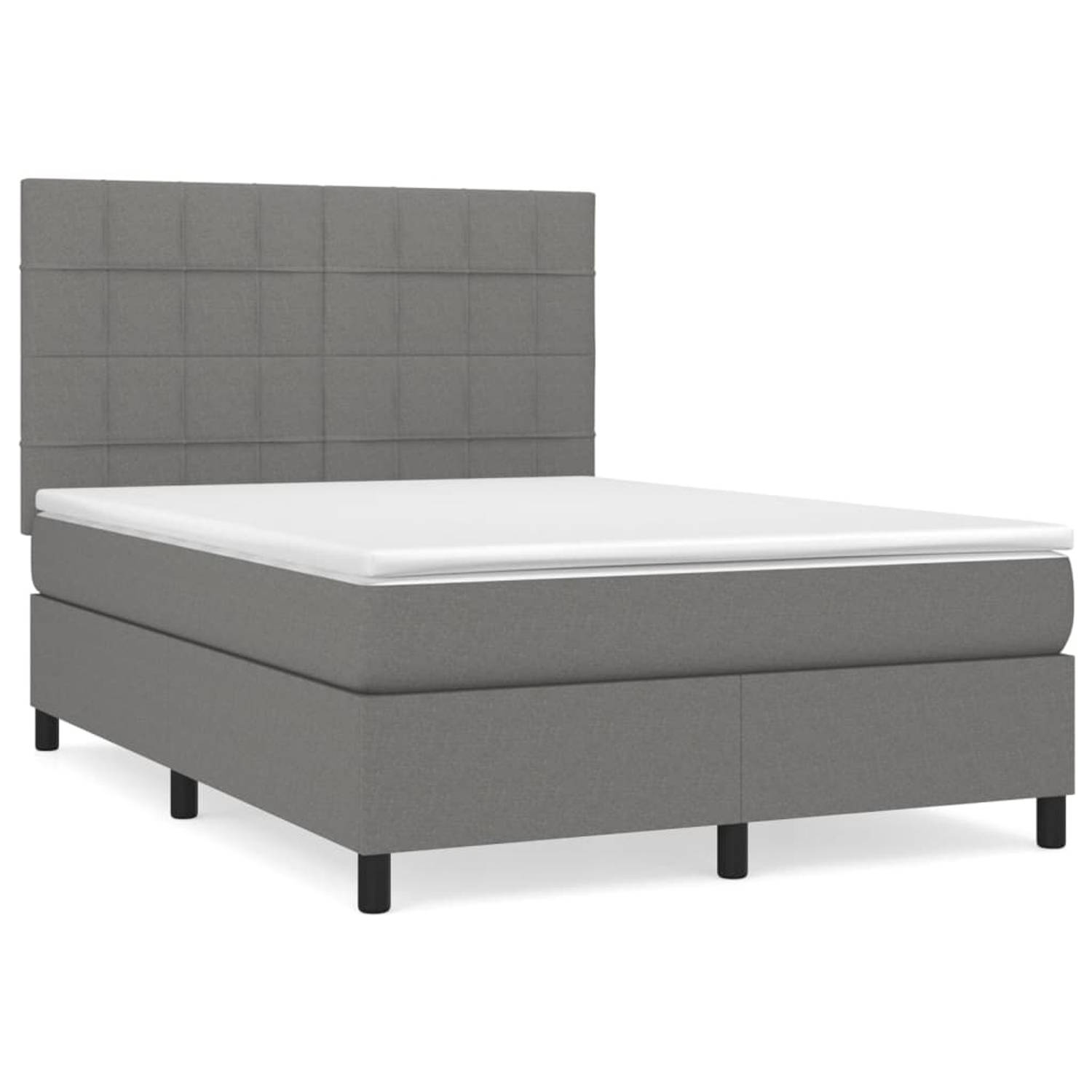 The Living Store Boxspring met matras stof donkergrijs 140x200 cm - Bed