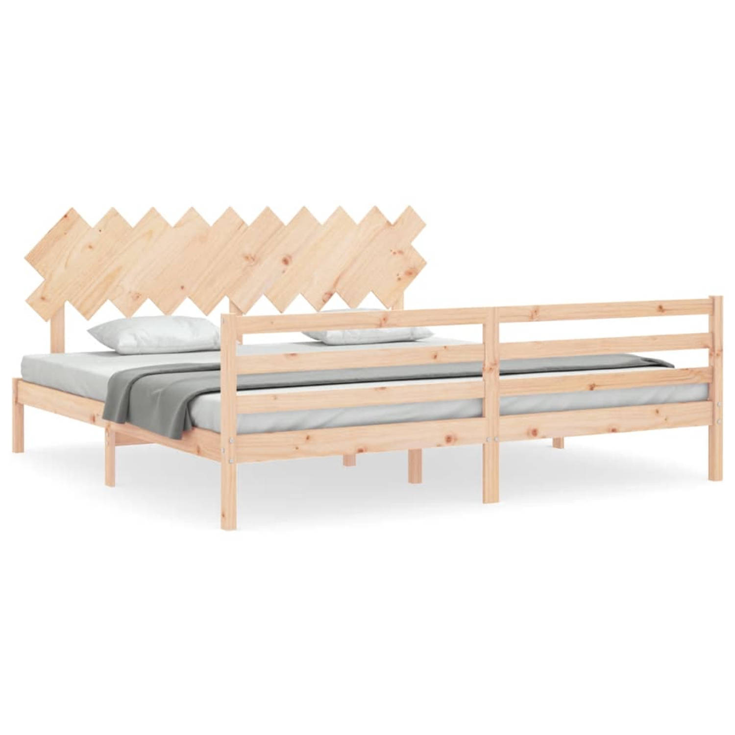 The Living Store Bedframe met hoofdbord massief hout 200x200 cm - Bedframe - Bedframes - Bed - Tweepersoonsbed - Slaapkamermeubel - Houten Bedframe - Houten Bed - Bedbodem - Massie