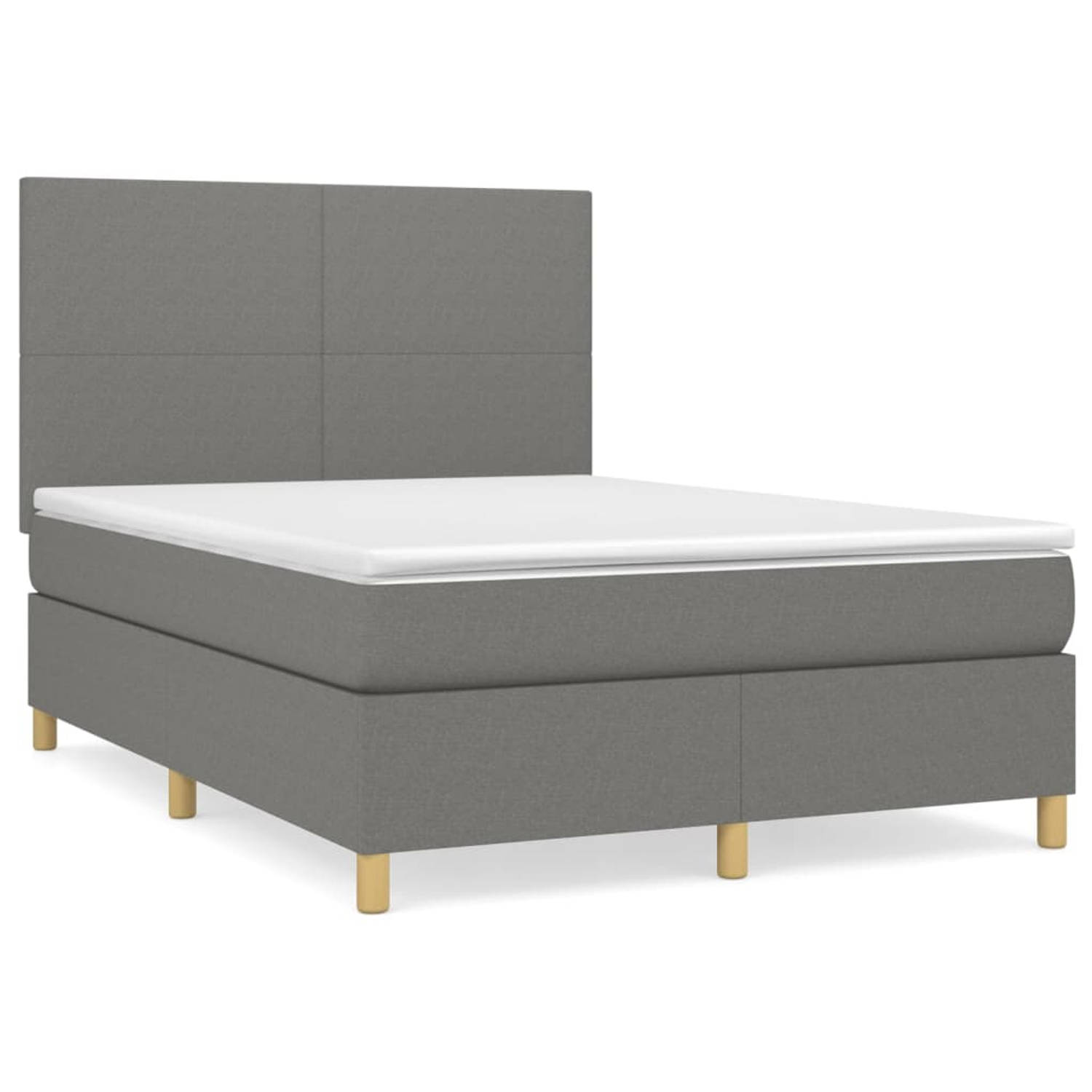 The Living Store Boxspringbed s - Bedframe 203x144x118/128 cm - Pocketvering matras 140x200x20 cm - Topmatras 140x200x5 cm - Donkergrijs