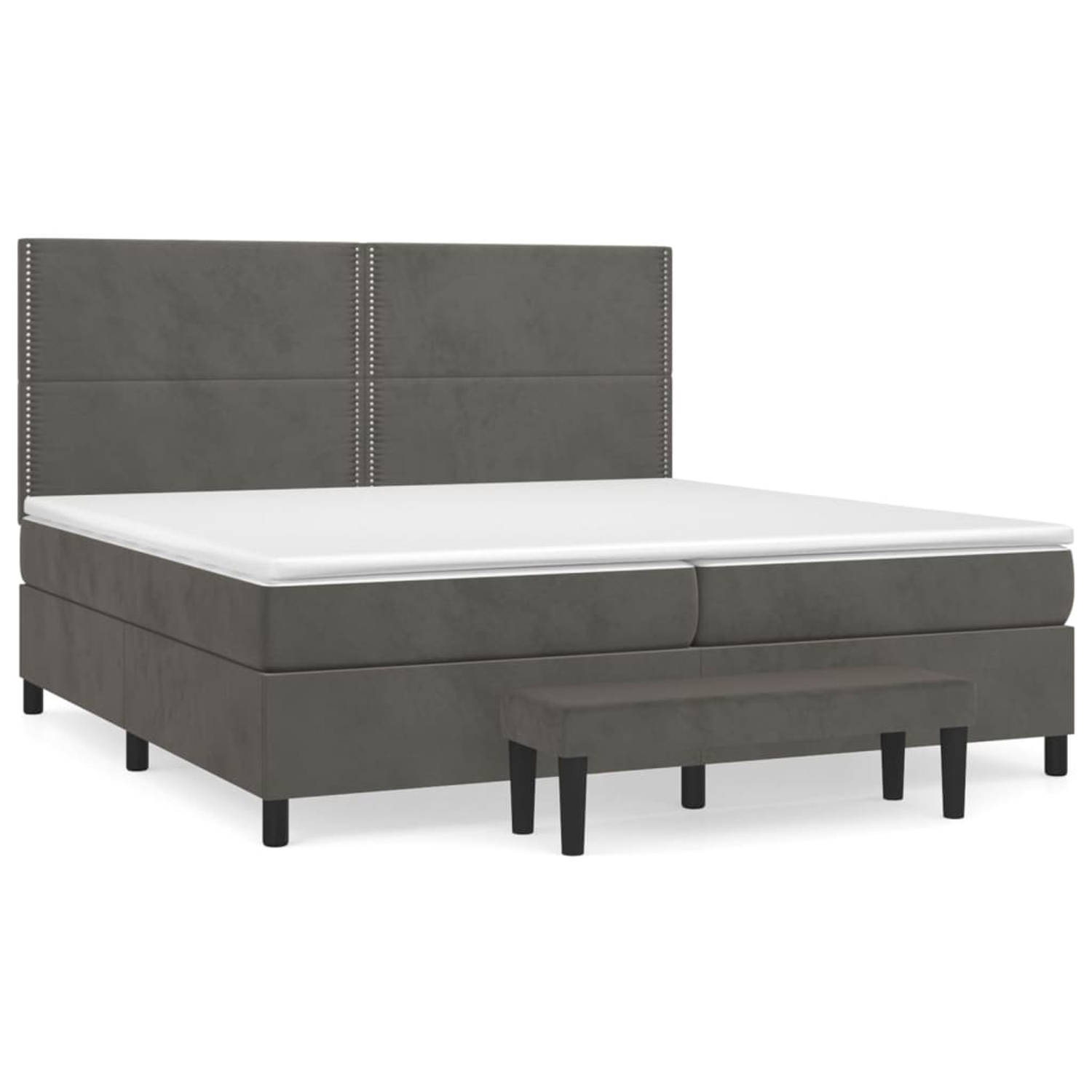 The Living Store Boxspringbed Donkergrijs - 203 x 200 x 118/128 cm - Zacht fluweel - Praktisch hoofdbord - Pocketvering