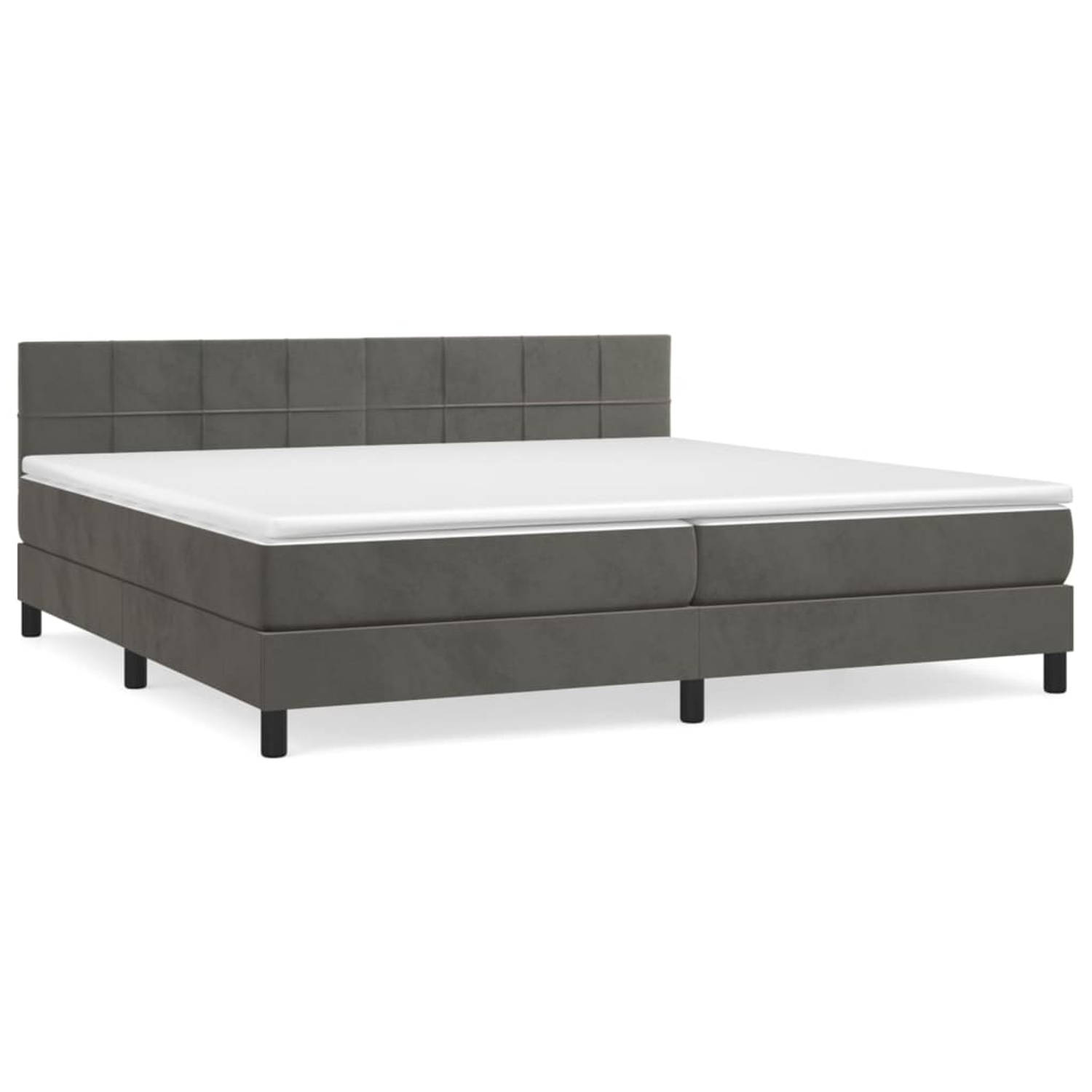 The Living Store Boxspringbed Donkergrijs Fluweel 203x200x78/88cm - Pocketvering - Middelharde ondersteuning