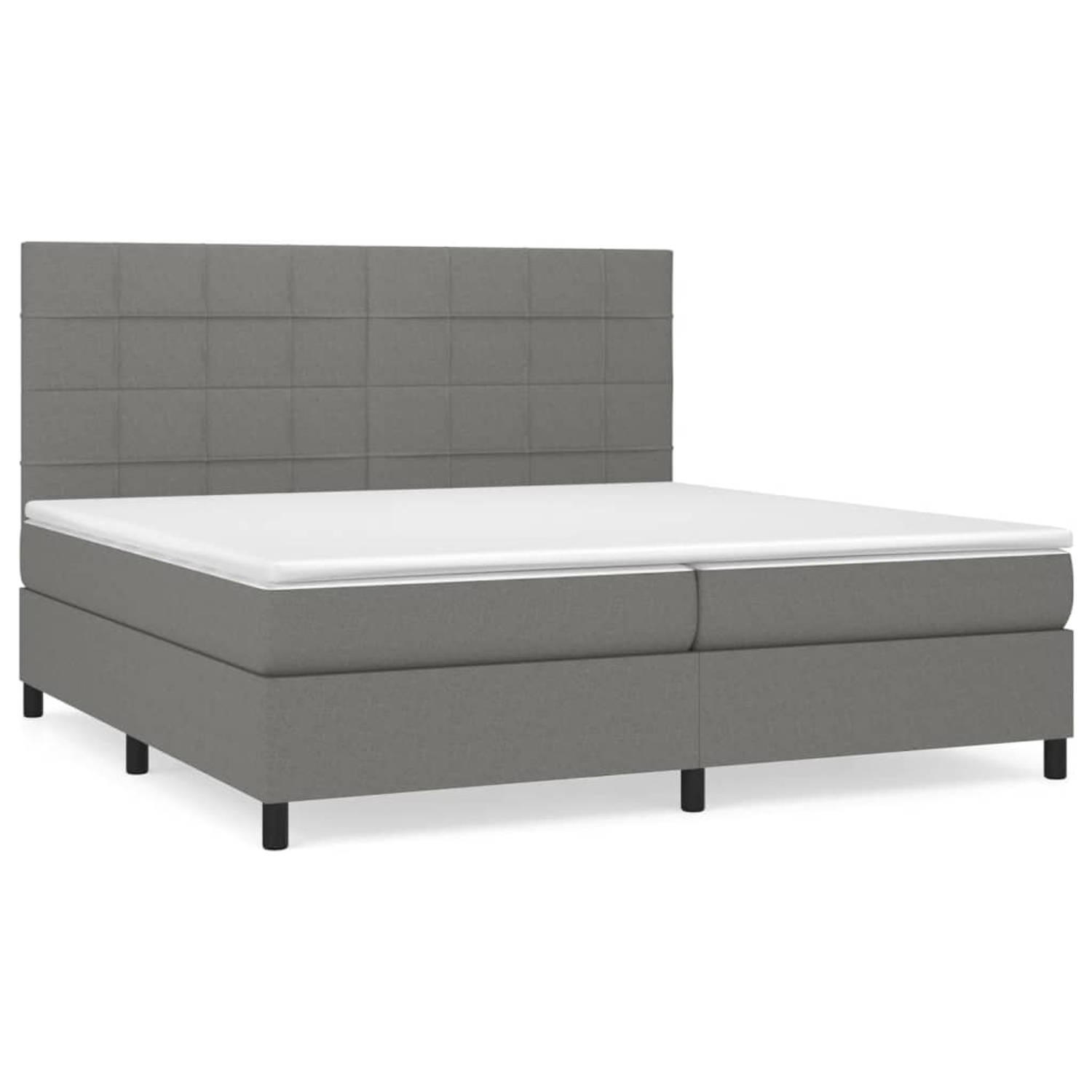 The Living Store Boxspring met matras stof donkergrijs 200x200 cm - Bed
