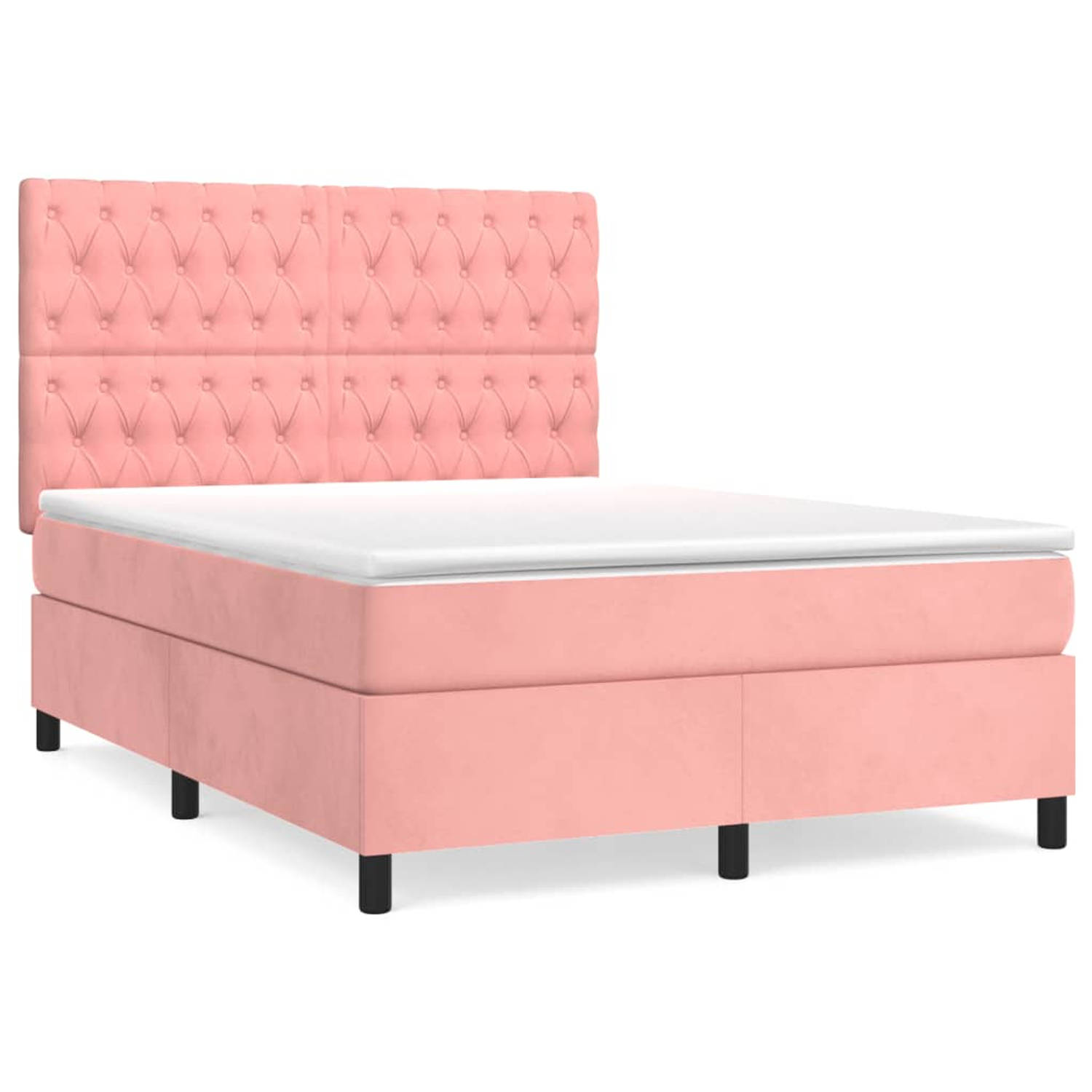 The Living Store Boxspringbed - Roze - 203x144x118/128cm - Zacht fluweel