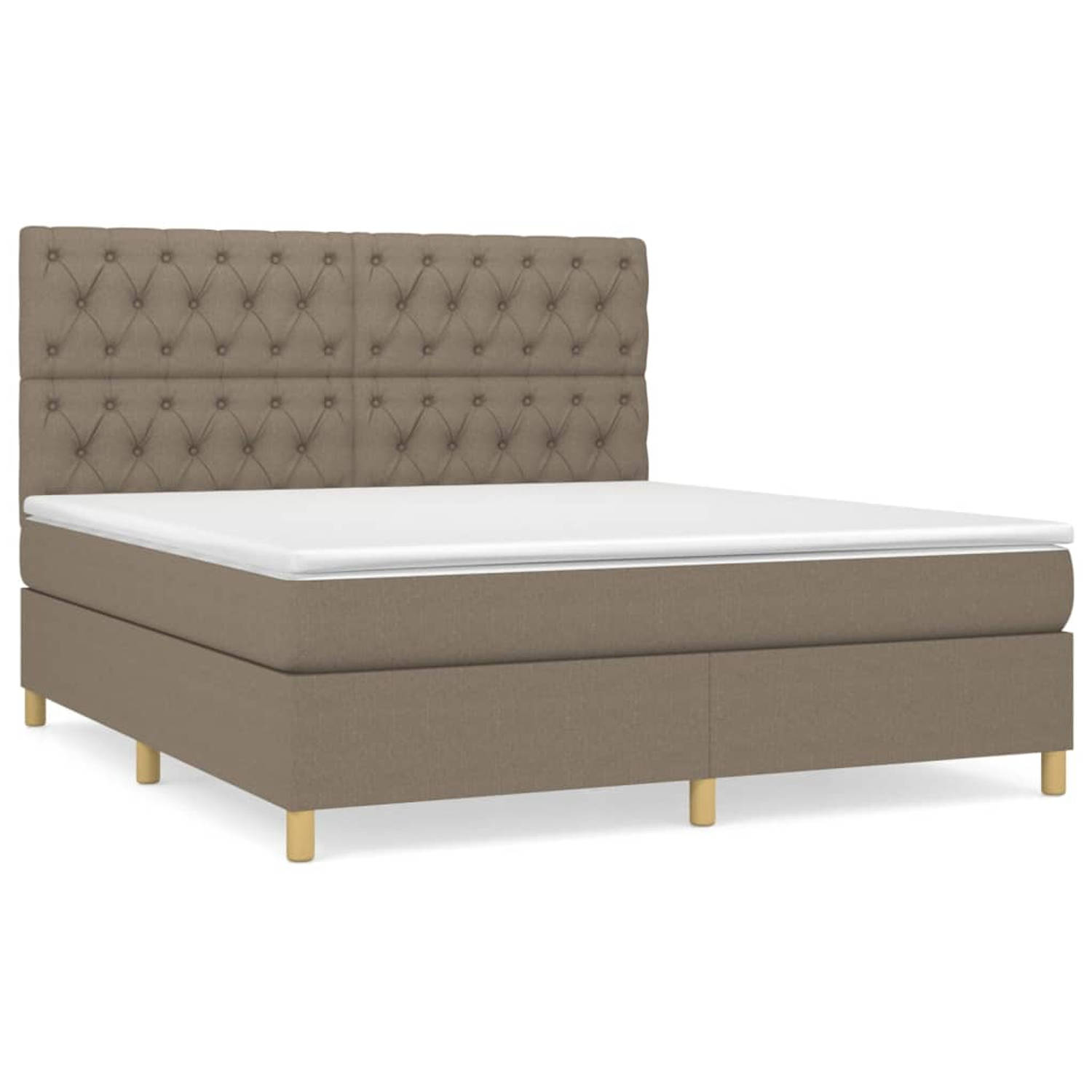 The Living Store Boxspring Bed - 203 x 160 x 118/128 cm - Taupe stof - Pocketvering matras