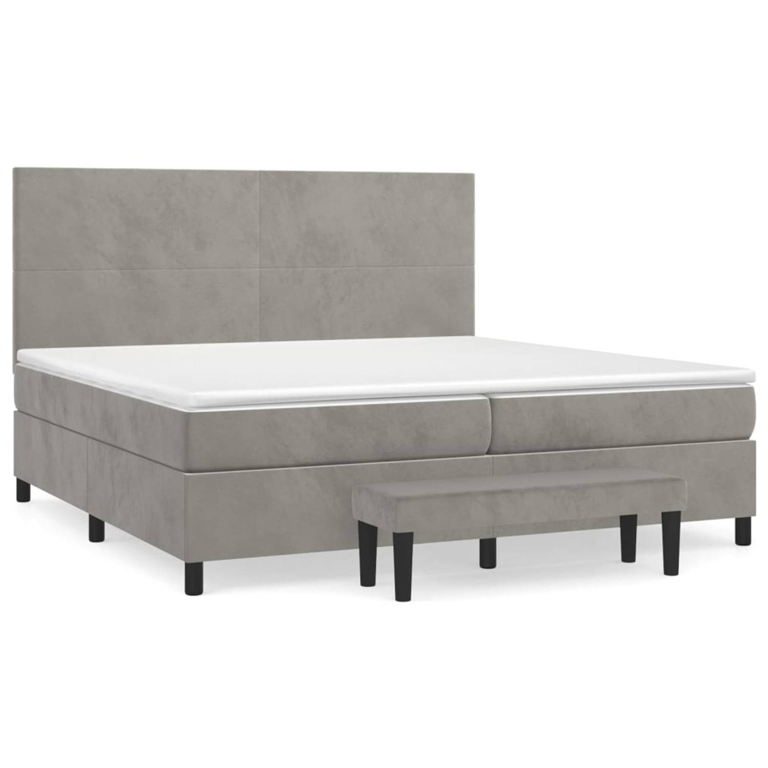 The Living Store Boxspring met matras fluweel lichtgrijs 200x200 cm - Bed