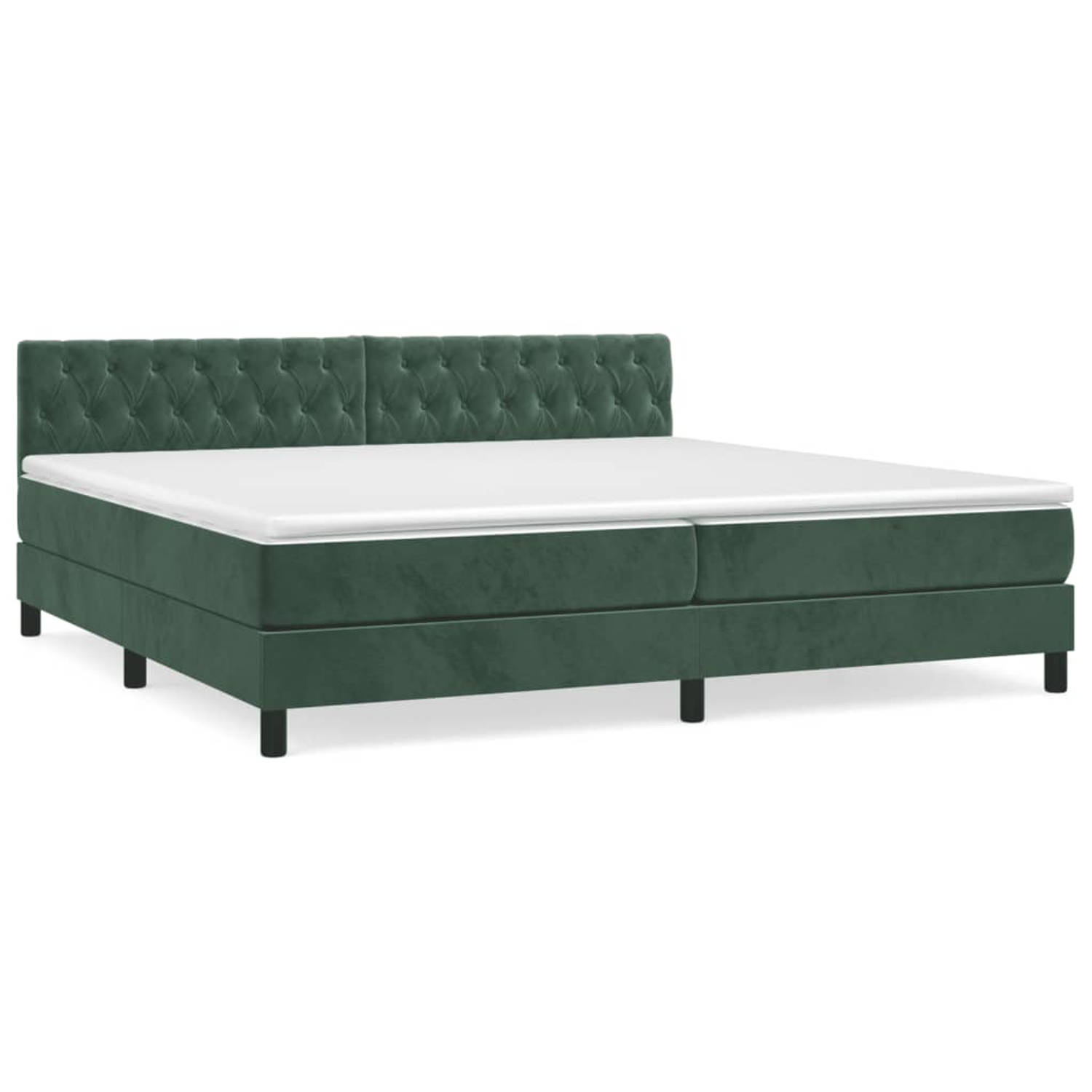 The Living Store Boxspring met matras fluweel donkergroen 200x200 cm - Bed