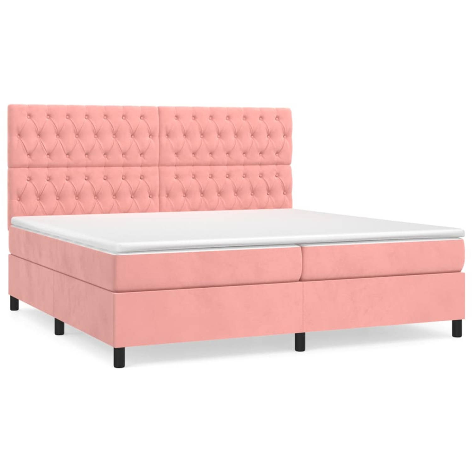 The Living Store Boxspringbed - Fluweel - Pocketvering - Middelharde ondersteuning - Huidvriendelijk - Roze - 203 x 200 x 118/128 cm