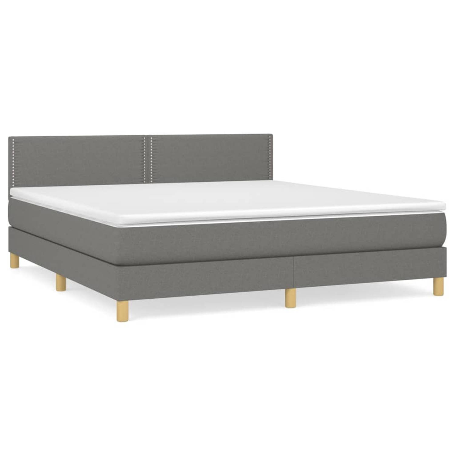 The Living Store Boxspringbed - Comfort - Bed - 203x160x78/88cm - Donkergrijs - Stof - In hoogte verstelbaar hoofdbord - Pocketvering matras - Middelharde ondersteuning - Huidvrien