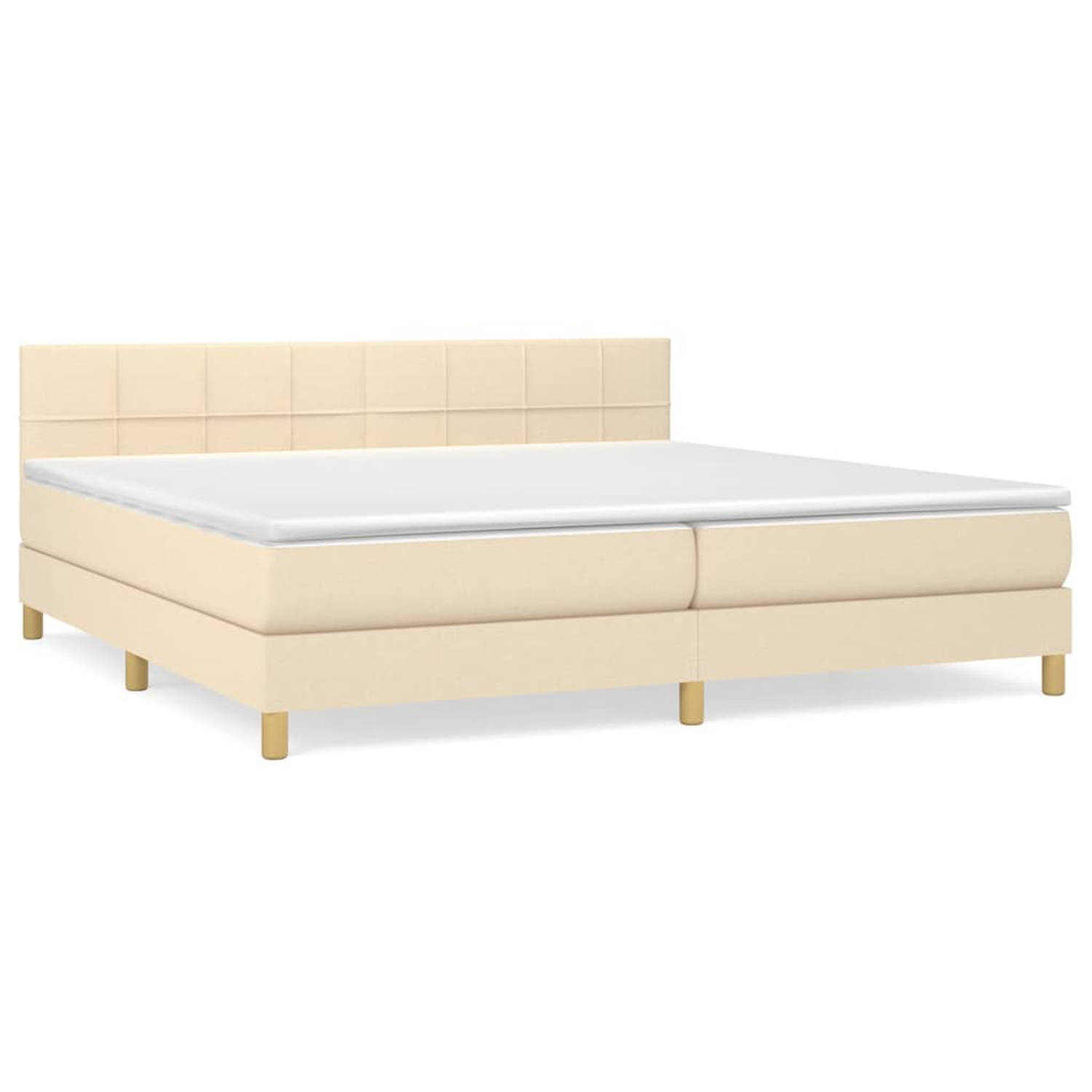 The Living Store Boxspringbed - Crème - Bed 203 x 200 x 78/88 cm - Pocketvering matras - Middelharde ondersteuning -