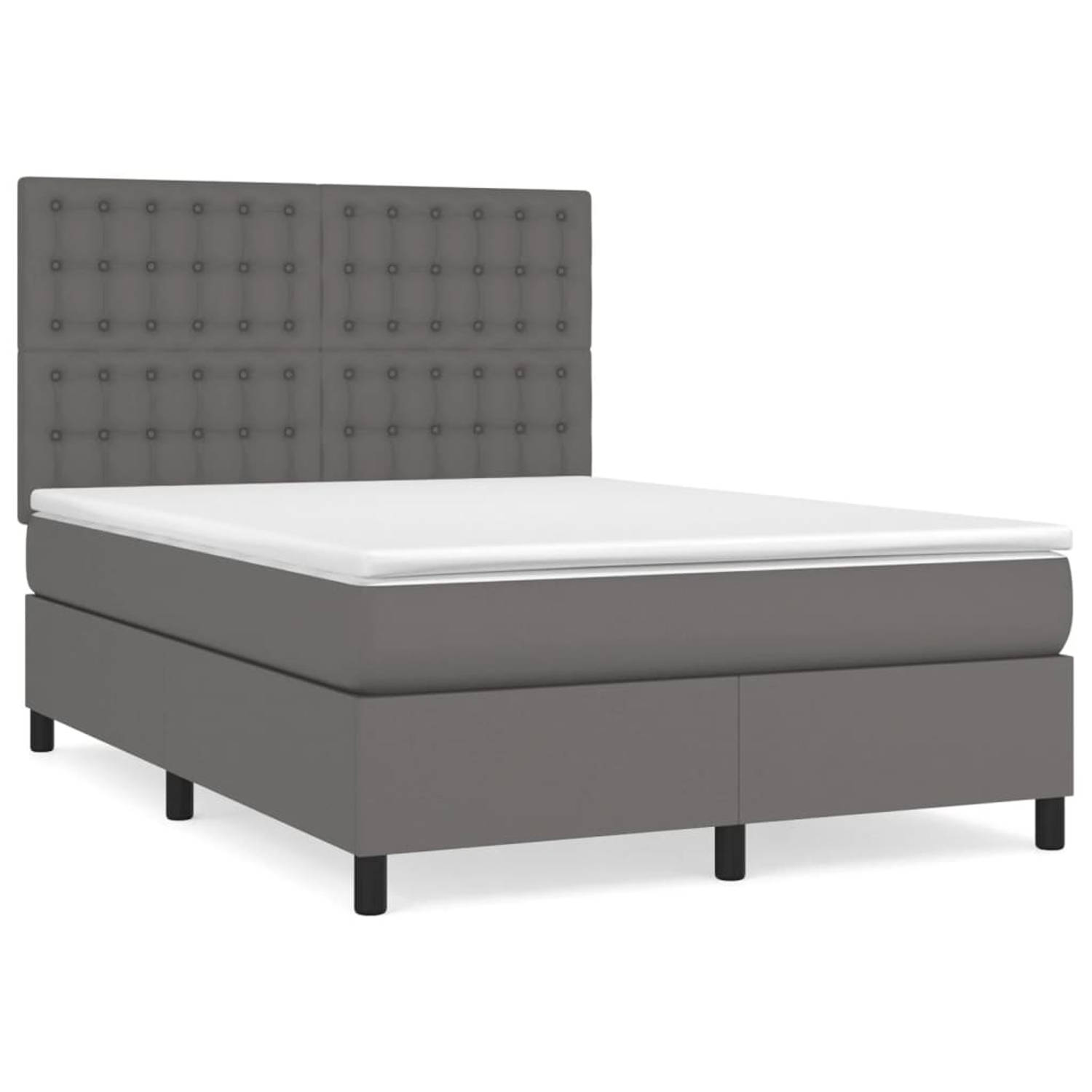 The Living Store Boxspring met matras kunstleer grijs 140x200 cm - Boxspring - Boxsprings - Bed - Slaapmeubel - Boxspringbed - Boxspring Bed - Tweepersoonsbed - Bed Met Matras - Be