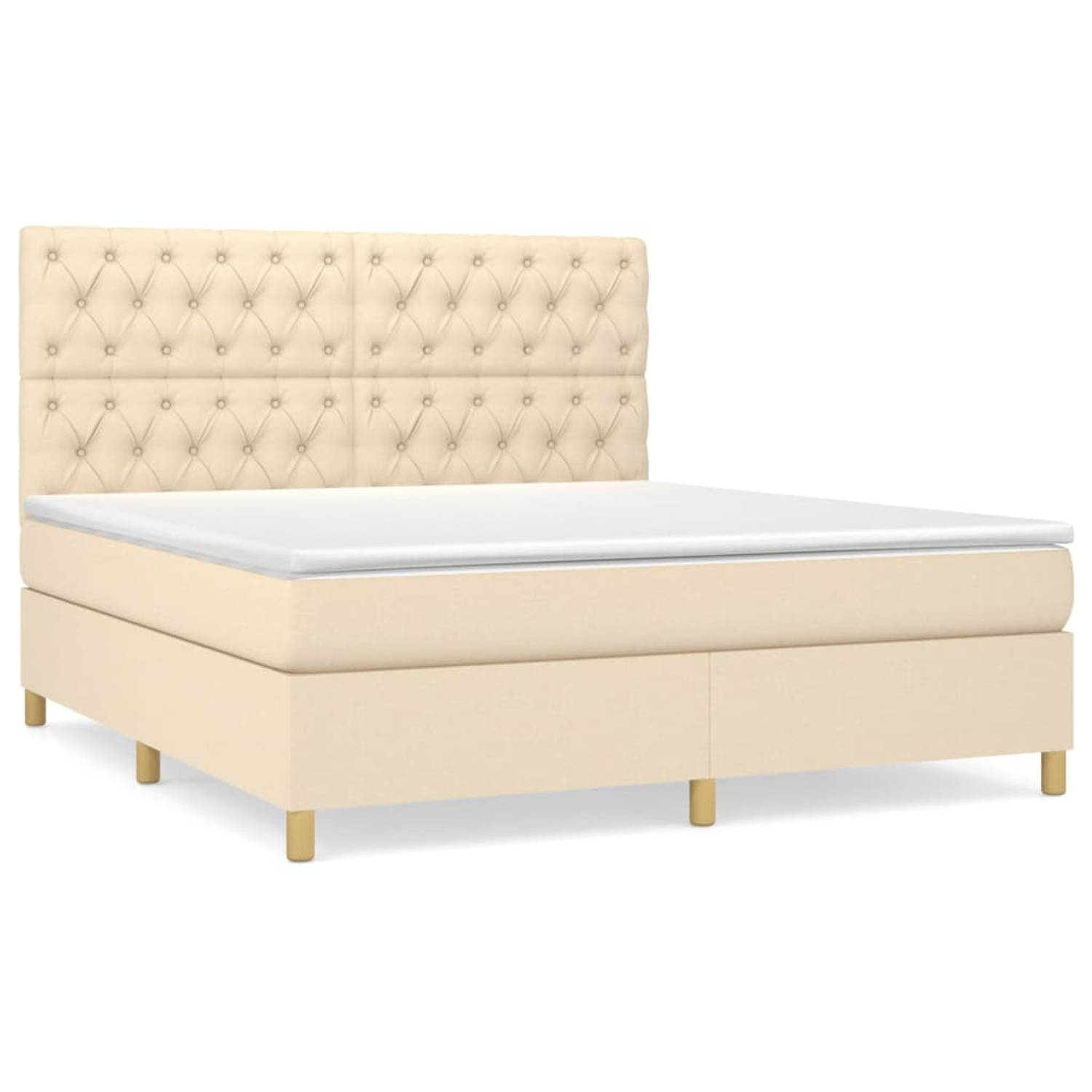 The Living Store Boxspringbed - Pocketvering - 160x200 cm - Crème - Inclusief Hoofdbord en Topmatras