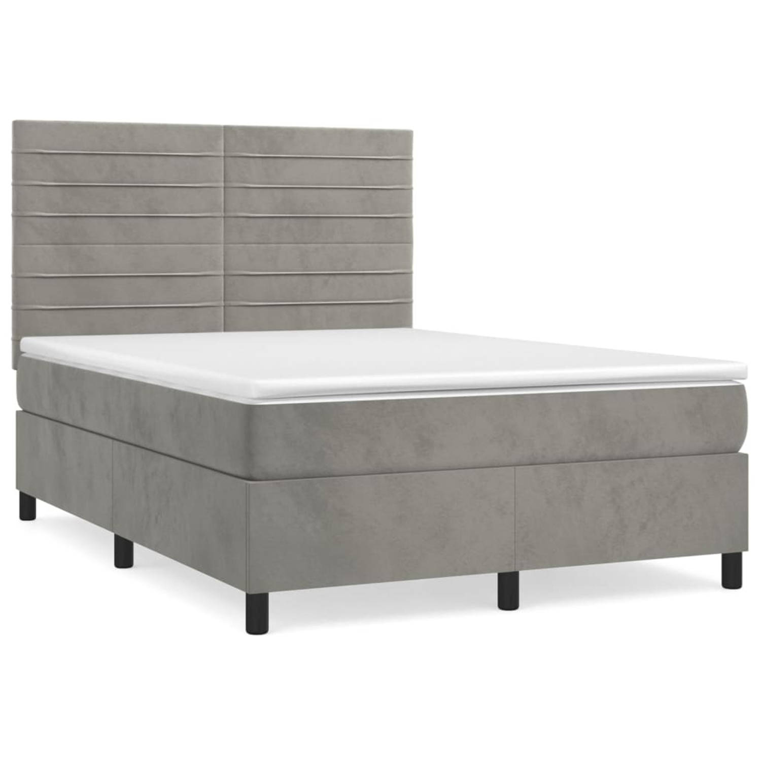 The Living Store Boxspring met matras fluweel lichtgrijs 140x190 cm - Bed