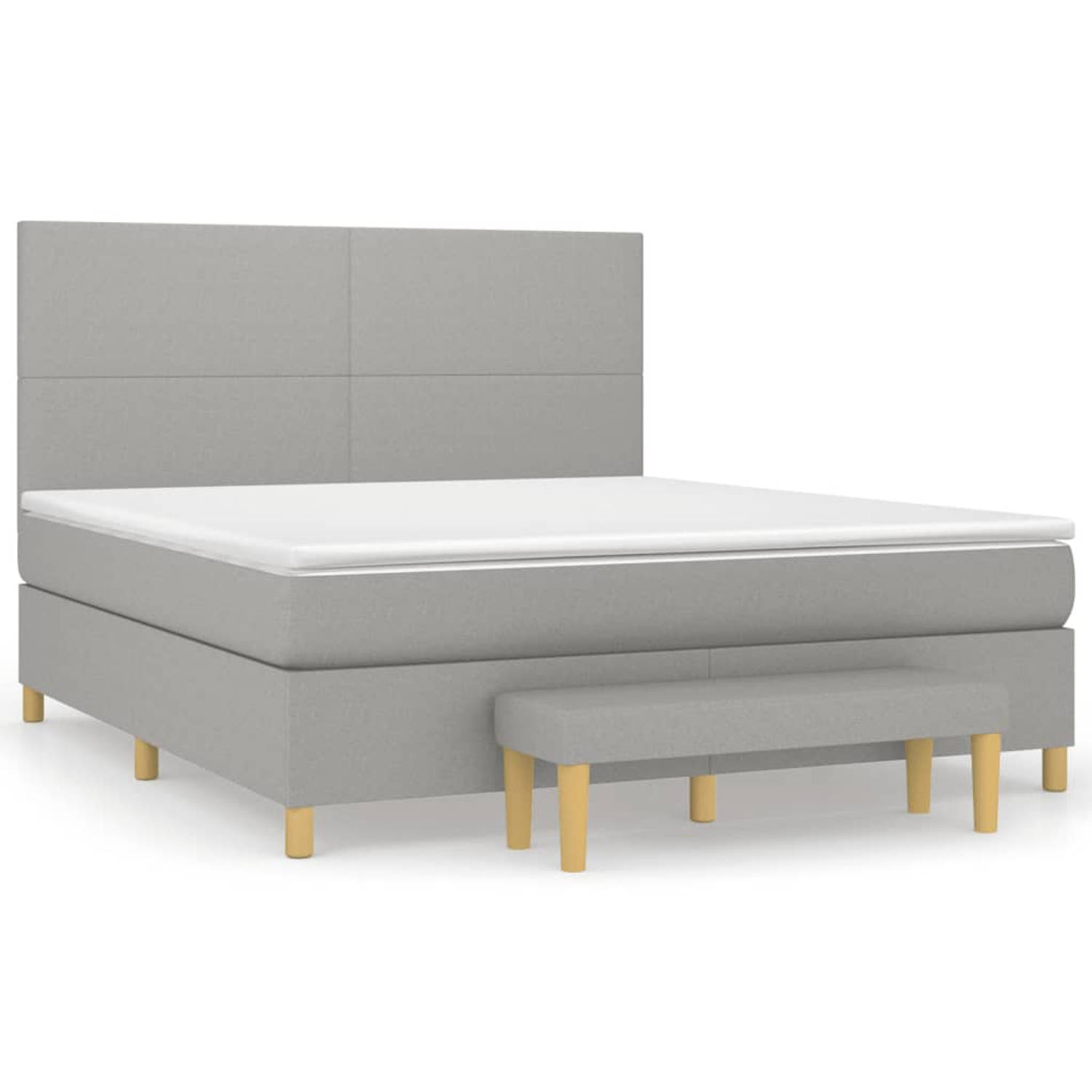 The Living Store Boxspring met matras stof lichtgrijs 160x200 cm - Bed