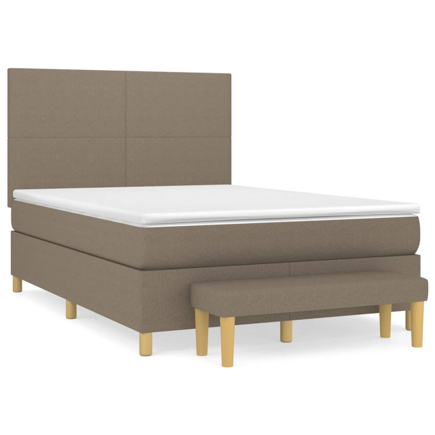 The Living Store Boxspringbed - Bed - 203 x 144 x 118/128 cm - Taupe - Stof - Multiplex - Bewerkt hout