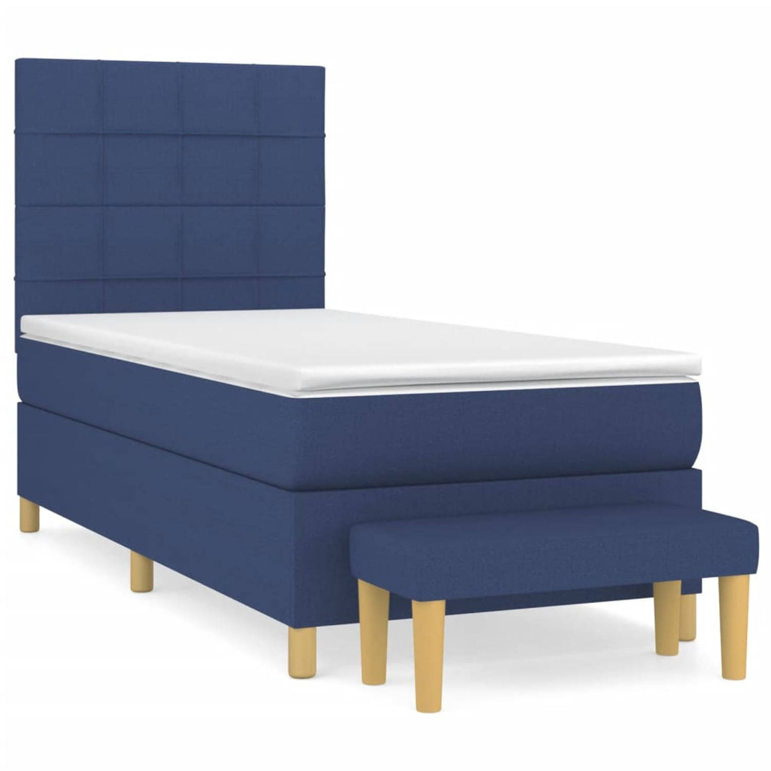 The Living Store Boxspring met matras stof blauw 100x200 cm - Boxspring - Boxsprings - Pocketveringbed - Bed - Slaapmeubel - Boxspringbed - Boxspring Bed - Eenpersoonsbed - Bed Met