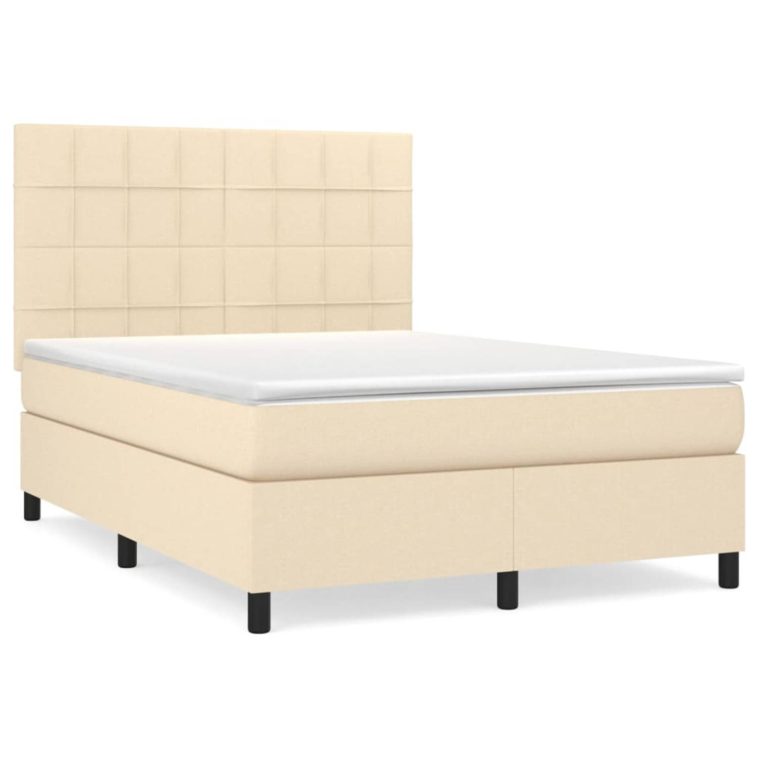 The Living Store Boxspringbed - Bed - 203 x 144 x 118/128 cm - Crème - Duurzaam materiaal - Praktisch hoofdbord - Pocketvering matras - Middelharde ondersteuning - Huidvriendelijk